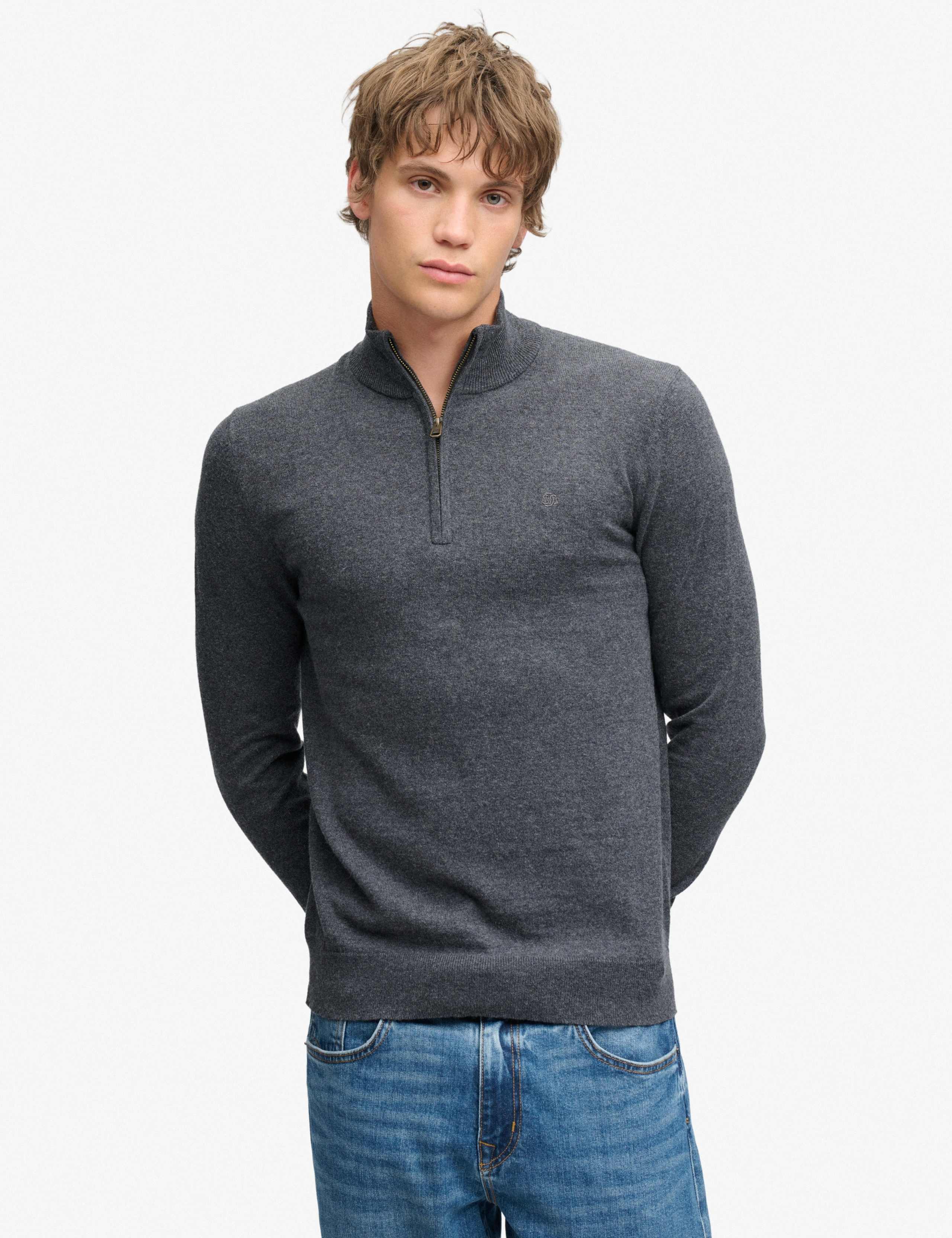 Cotton Rich Half Zip Jumper with Wool