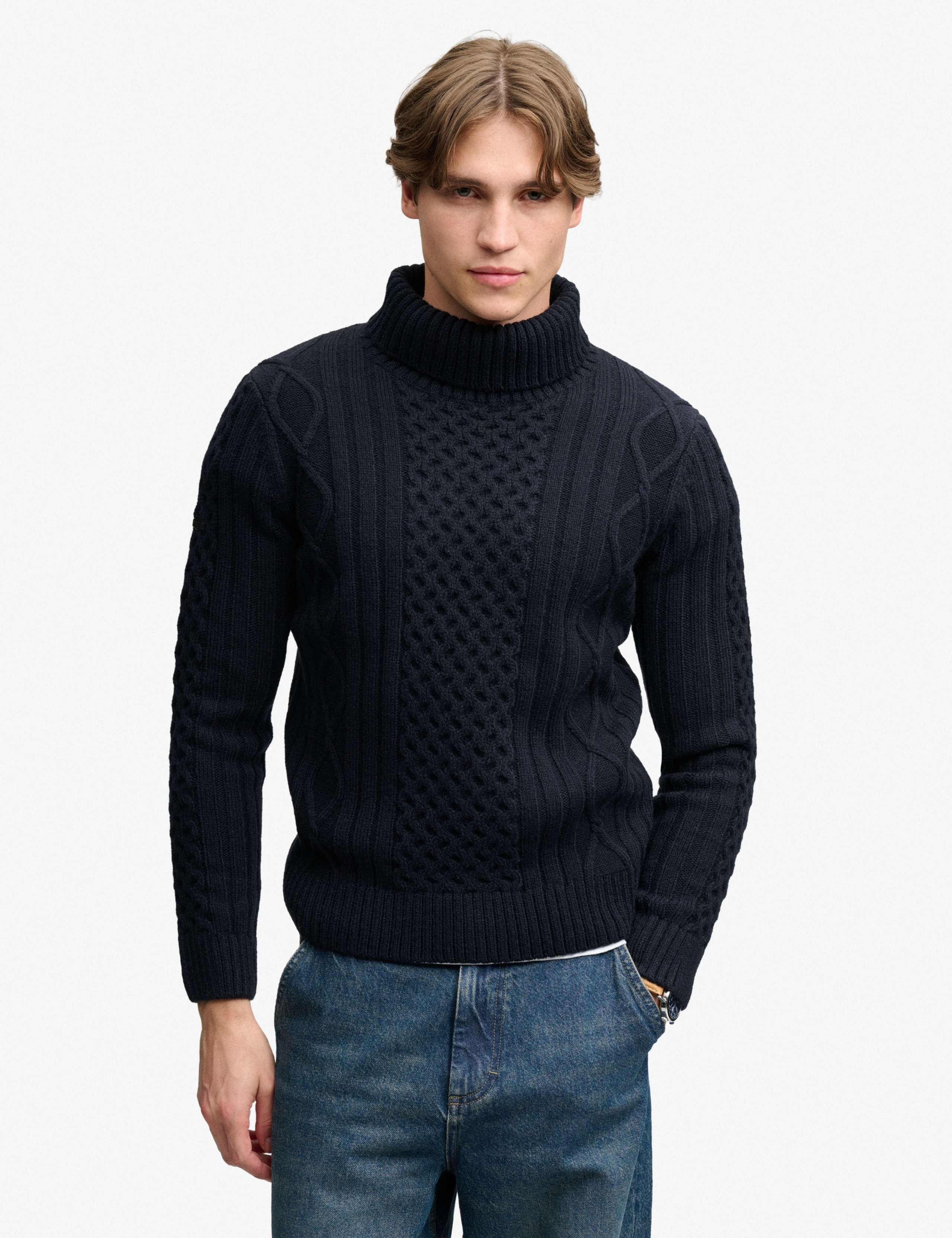 Cable Roll Neck Jumper with Wool