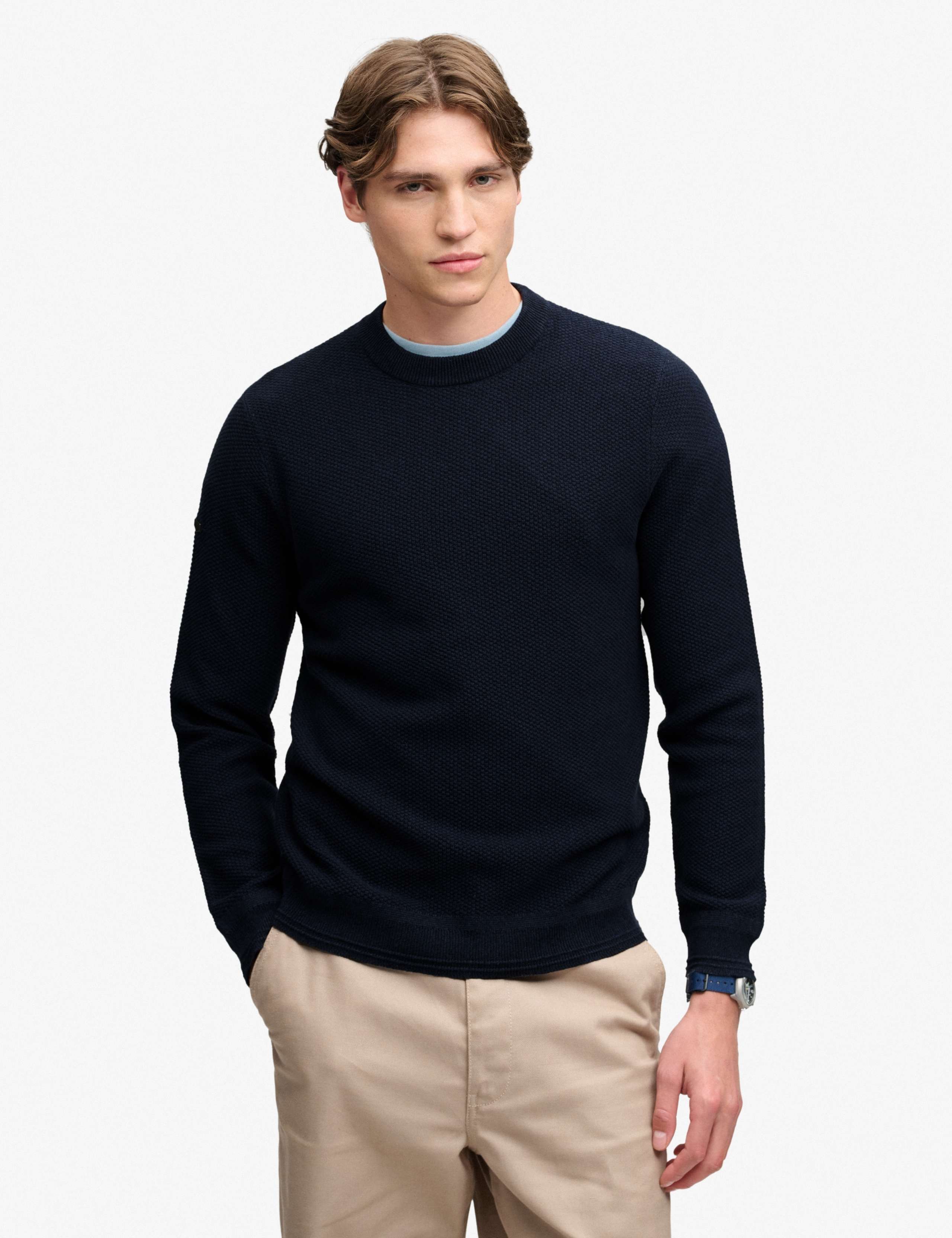Pure Cotton Textured Crew Neck Jumper