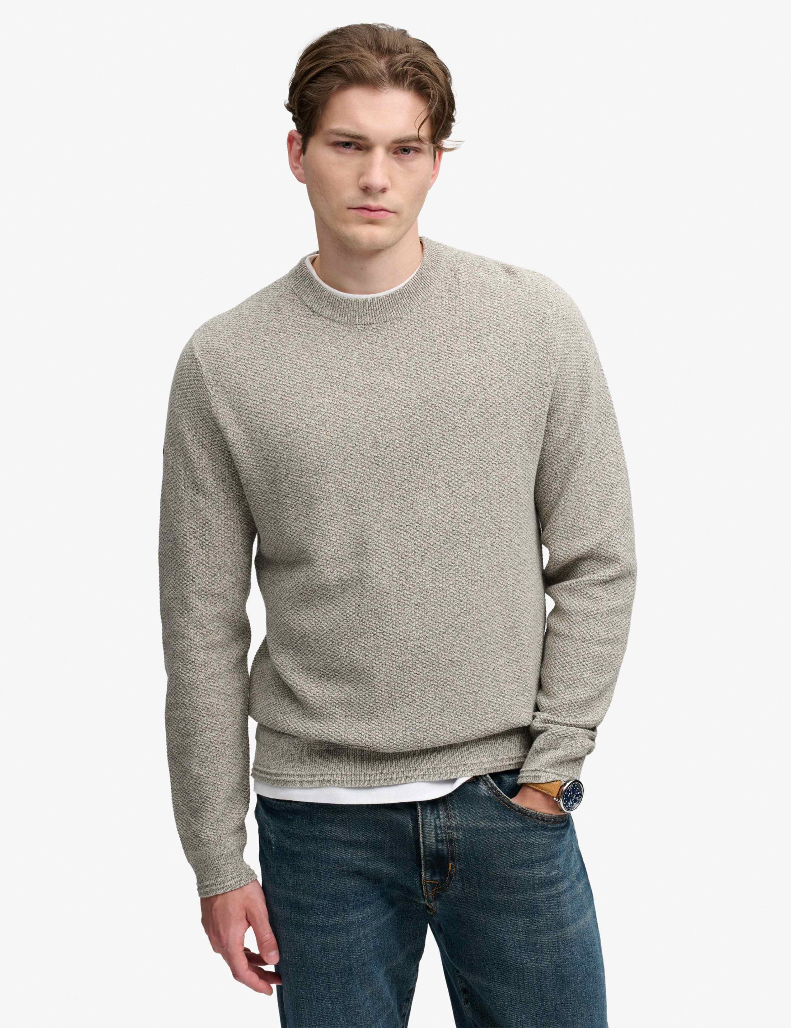 Pure Cotton Textured Crew Neck Jumper