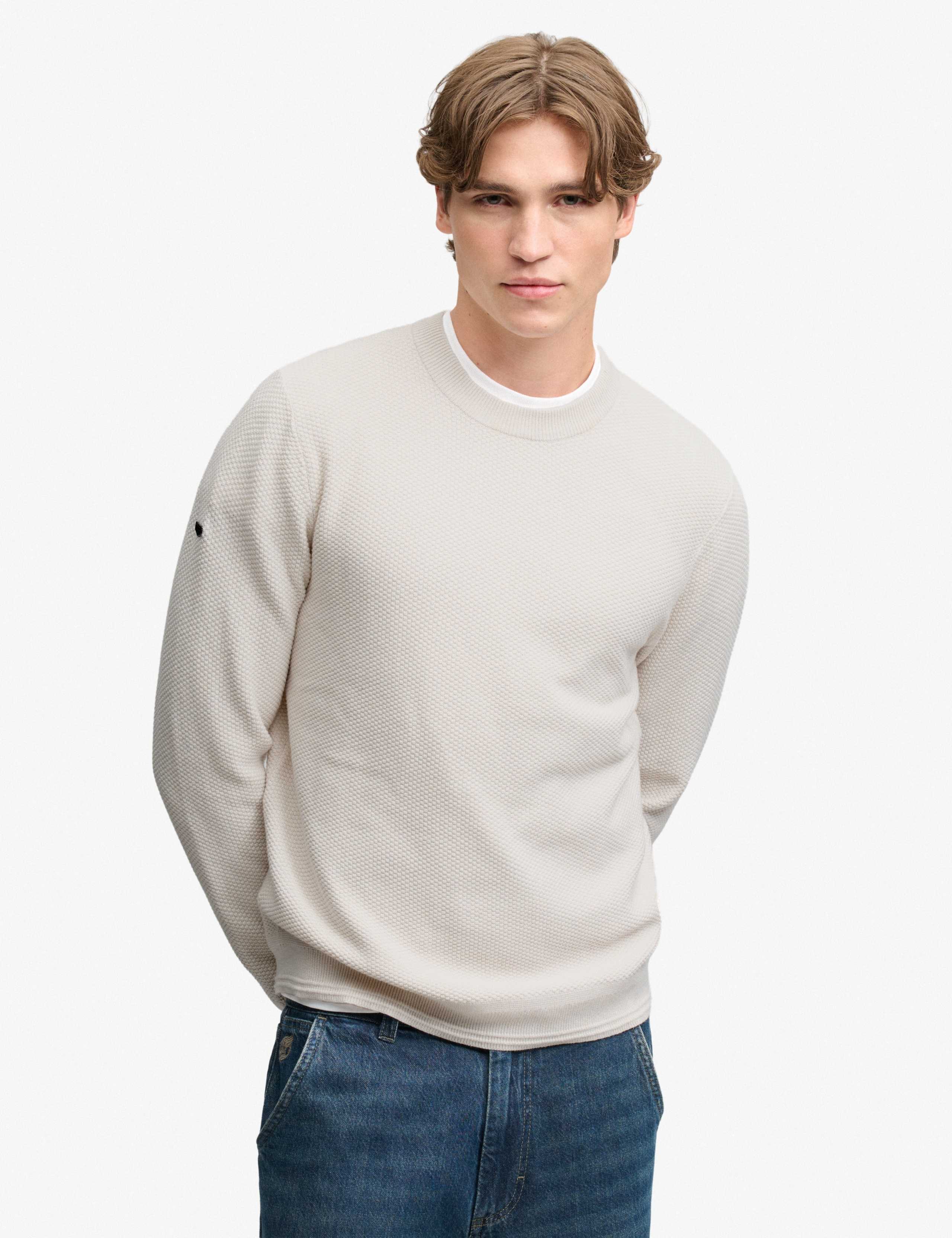 Pure Cotton Textured Crew Neck Jumper