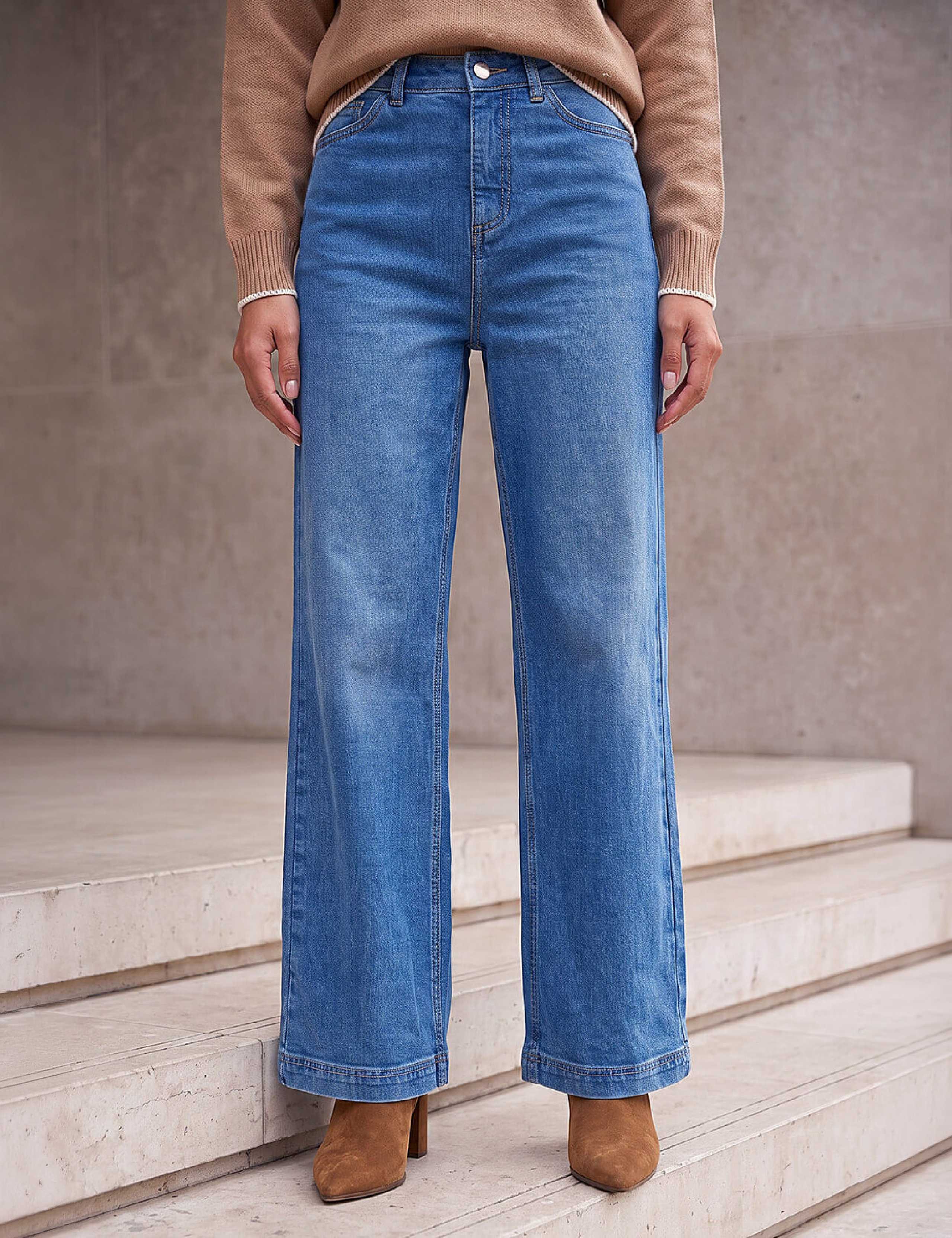 High Waisted Stretch Wide Leg Jeans