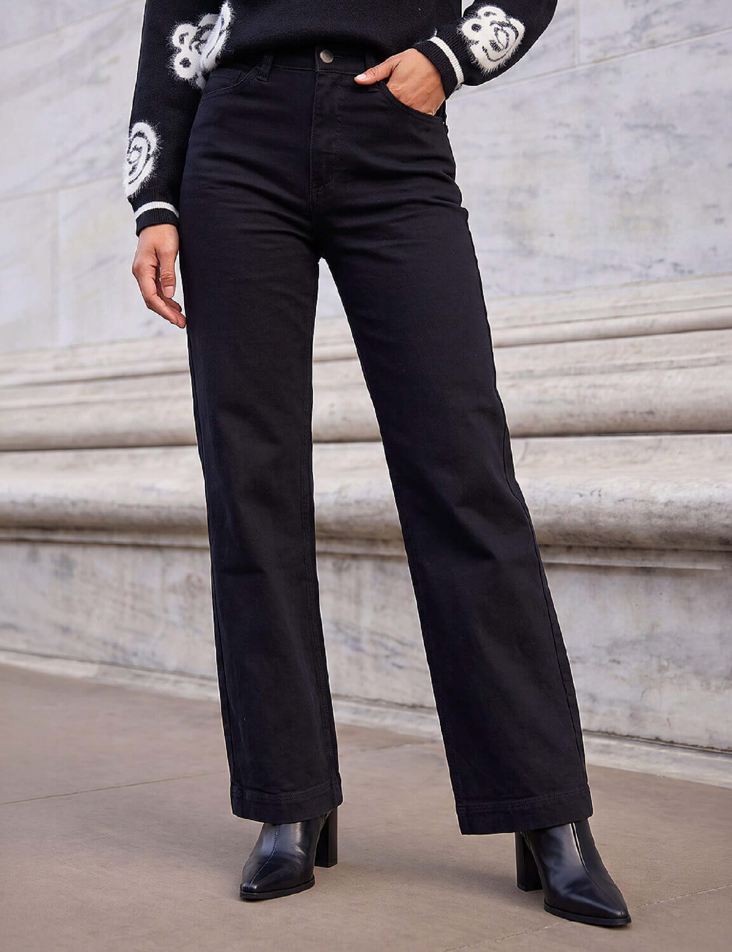 High Waisted Stretch Wide Leg Jeans