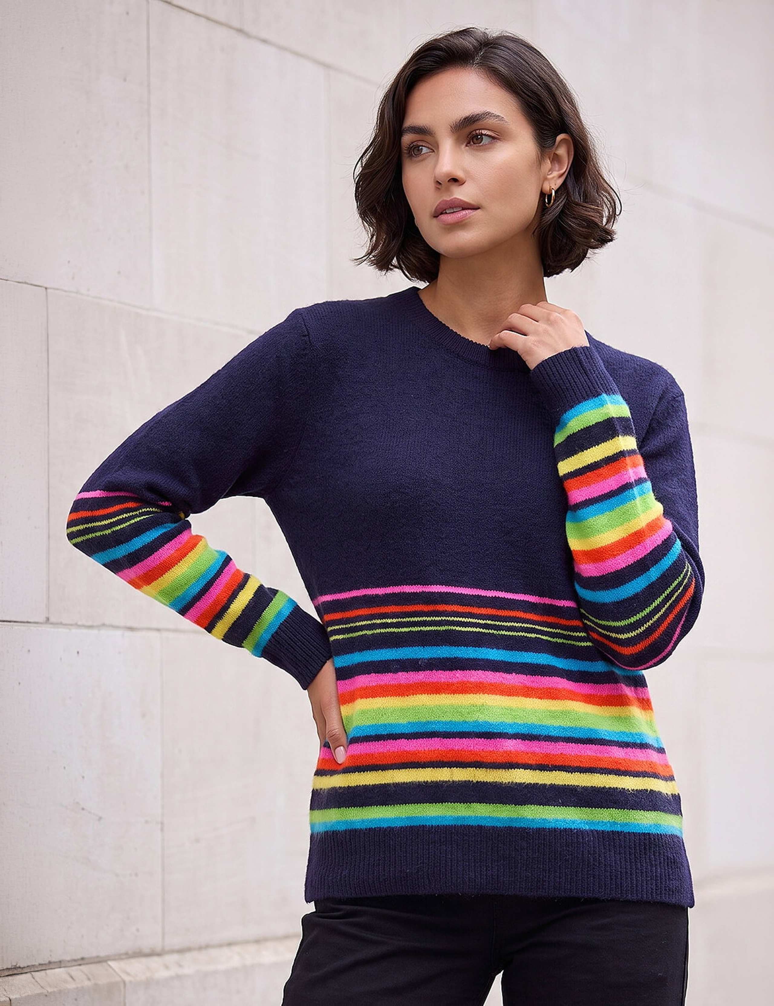 Striped Crew Neck Jumper and Scarf Set