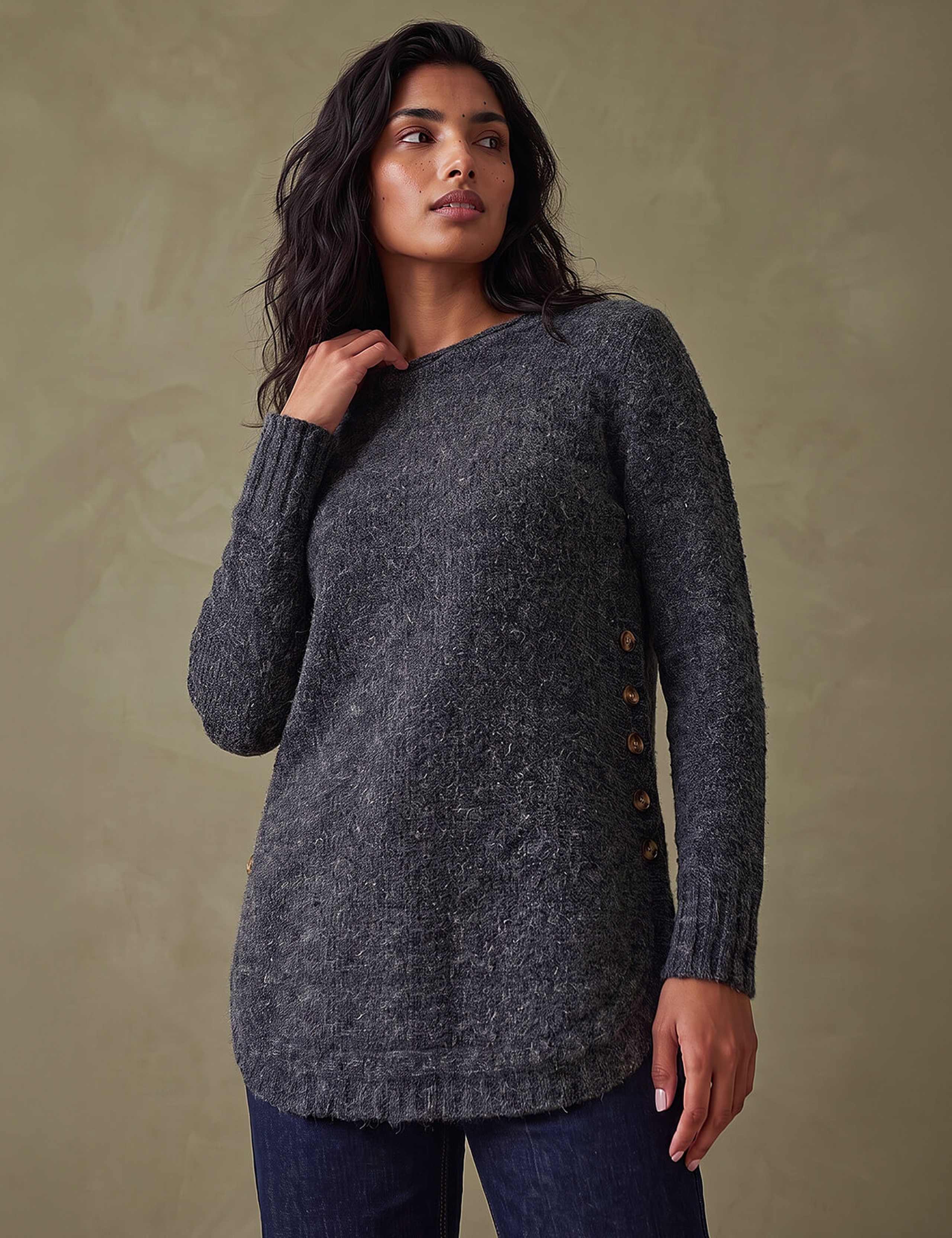 Button Detail Curved Hem Jumper