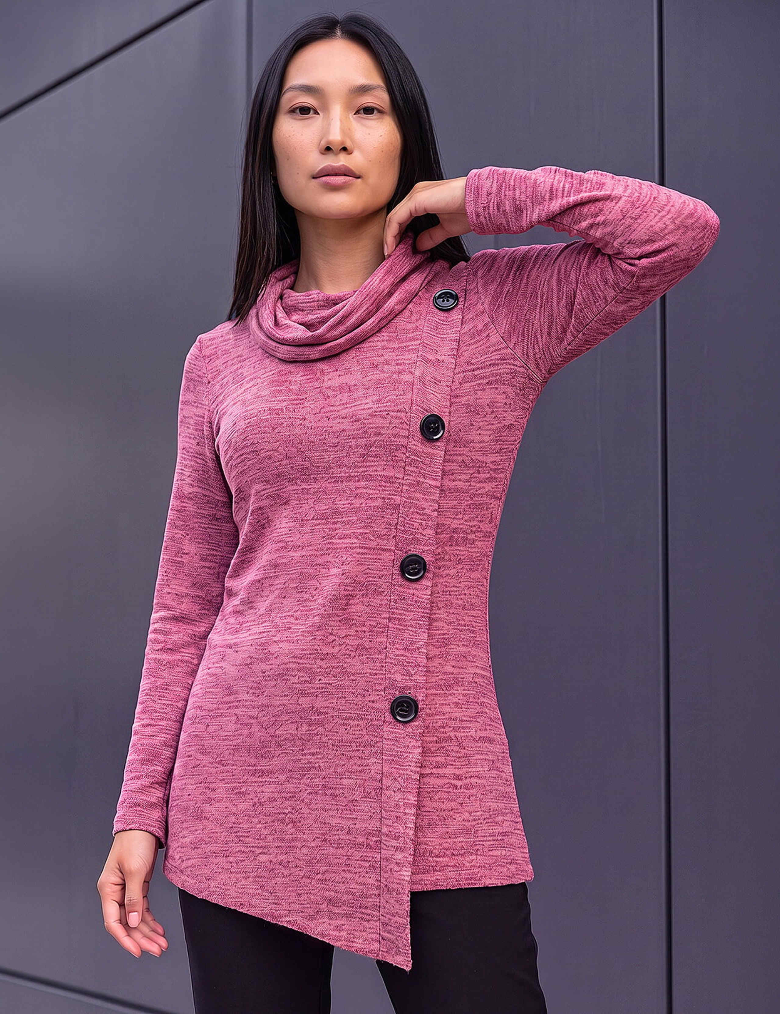 Cowl Neck Button Detail Top