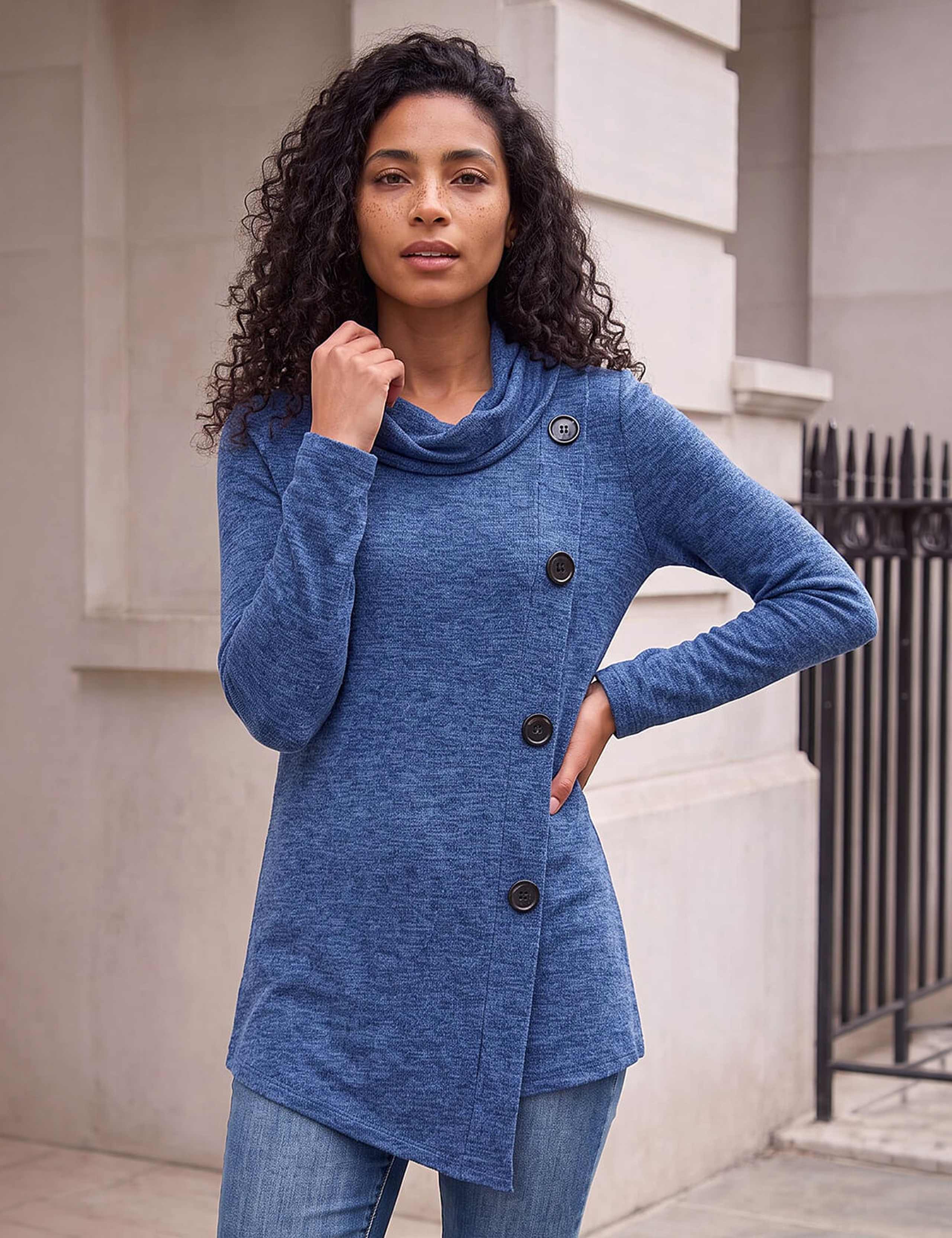 Cowl Neck Button Detail Top
