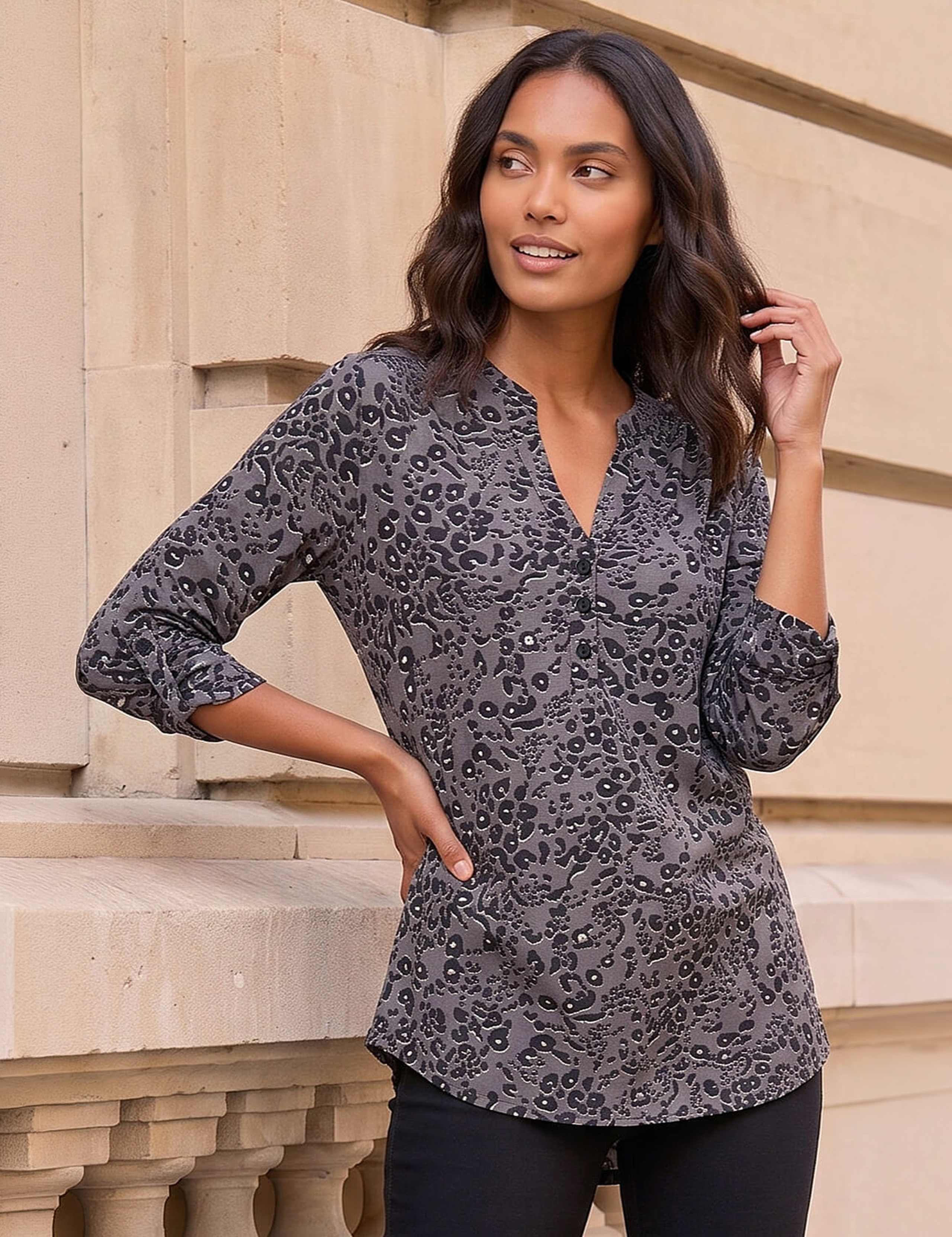 Jersey Animal Print Notch Neck Top