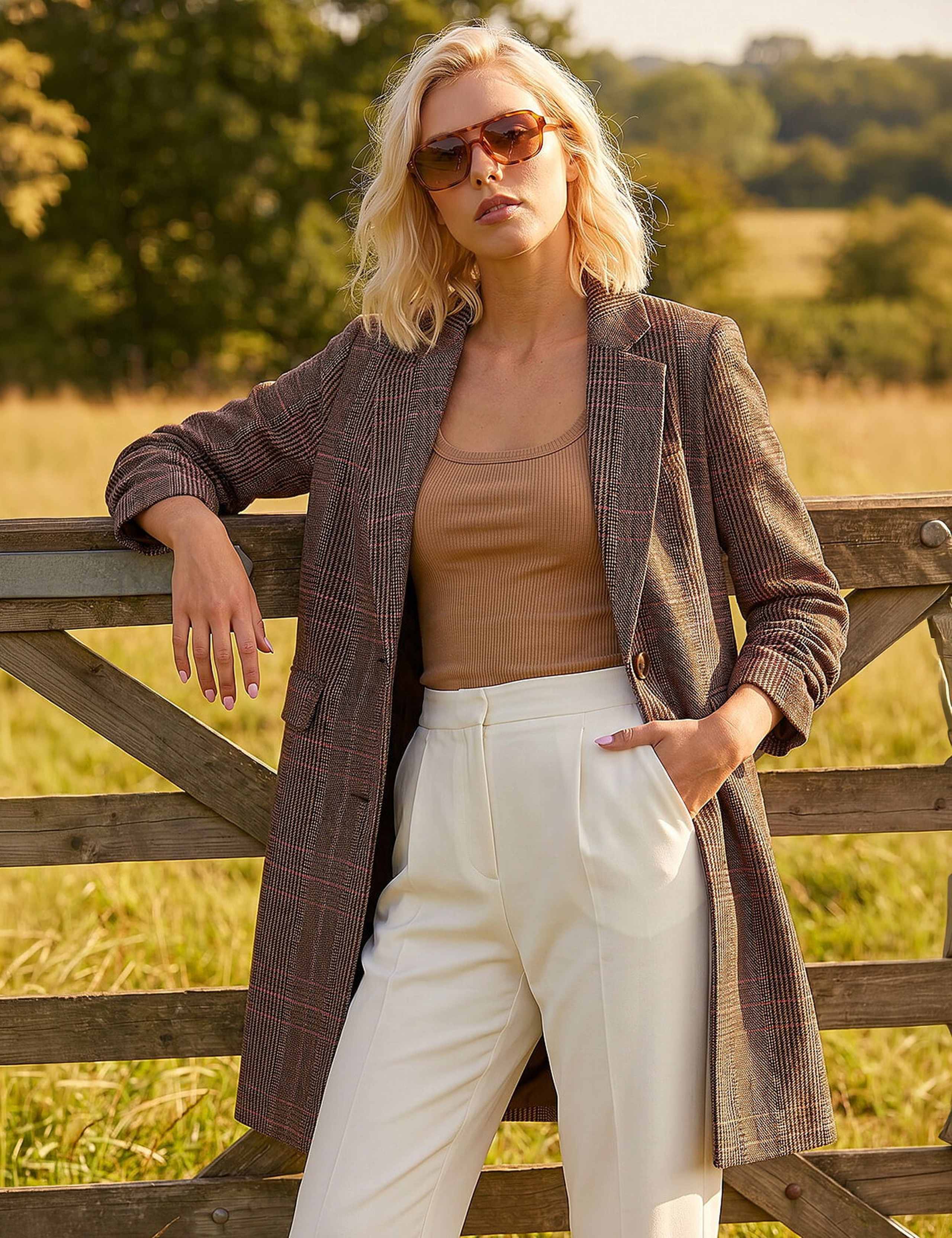 Petite Checked Longline Coat