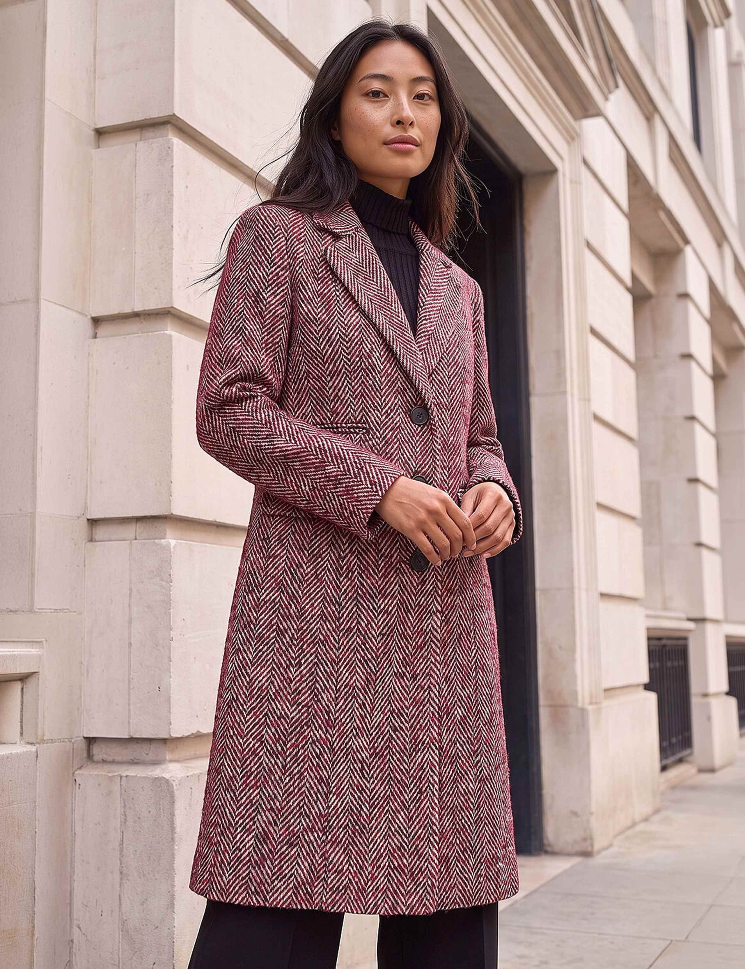 Petite Herringbone Single Breasted Overcoat