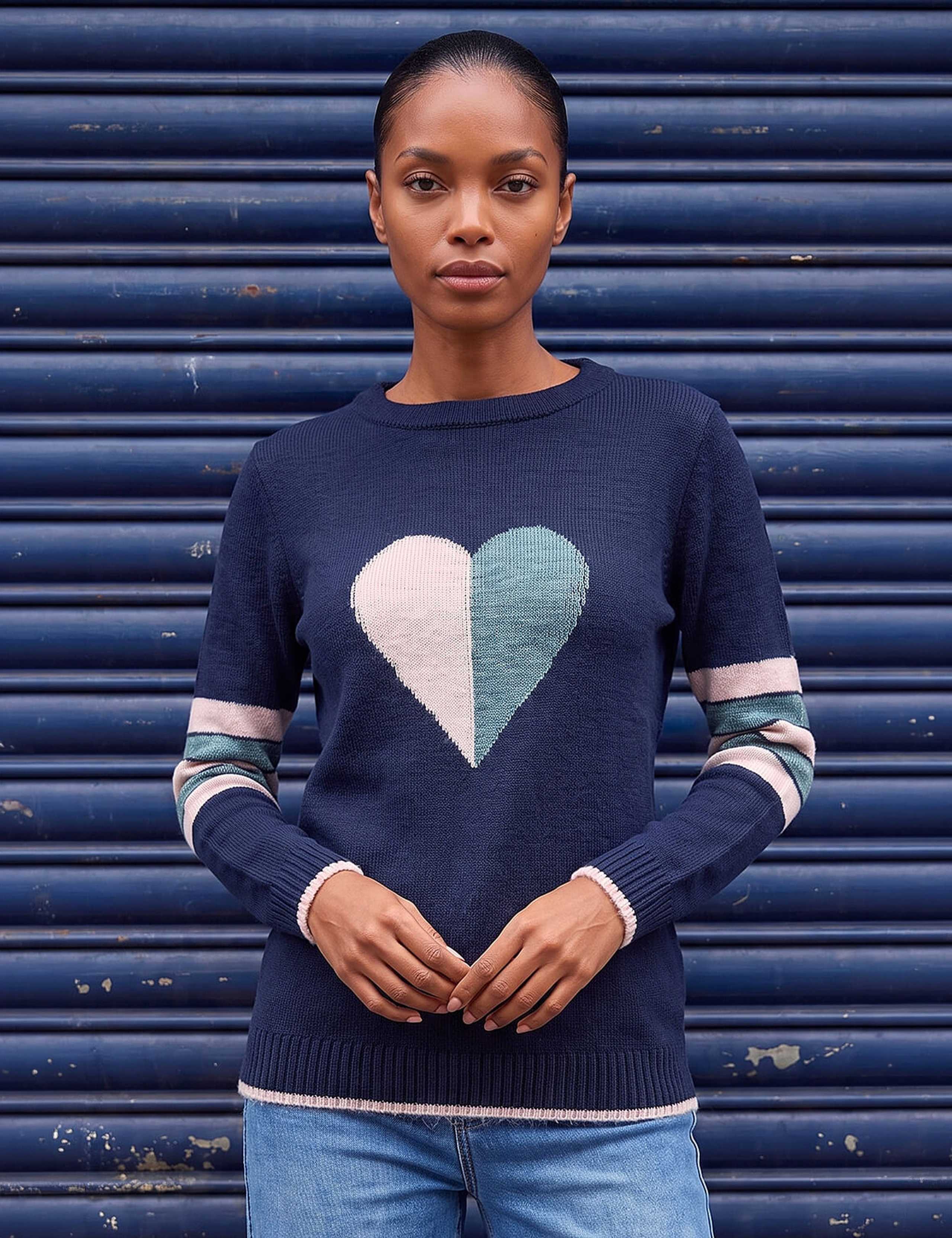 Intarsia Heart Stripe Sleeve Jumper