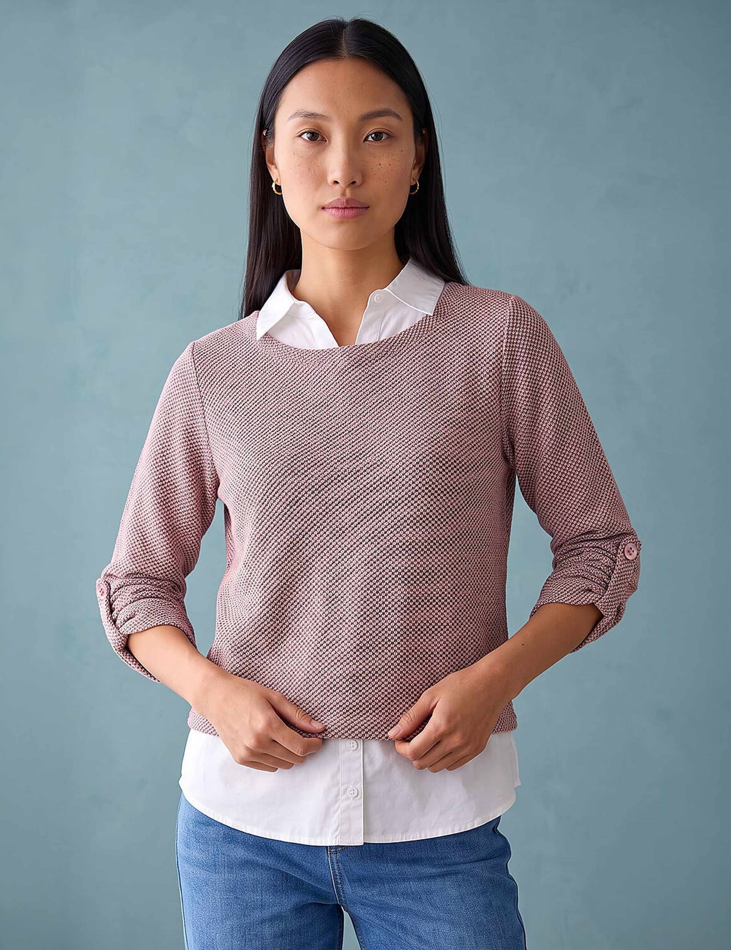 2 in 1 Textured Mock Shirt Jumper