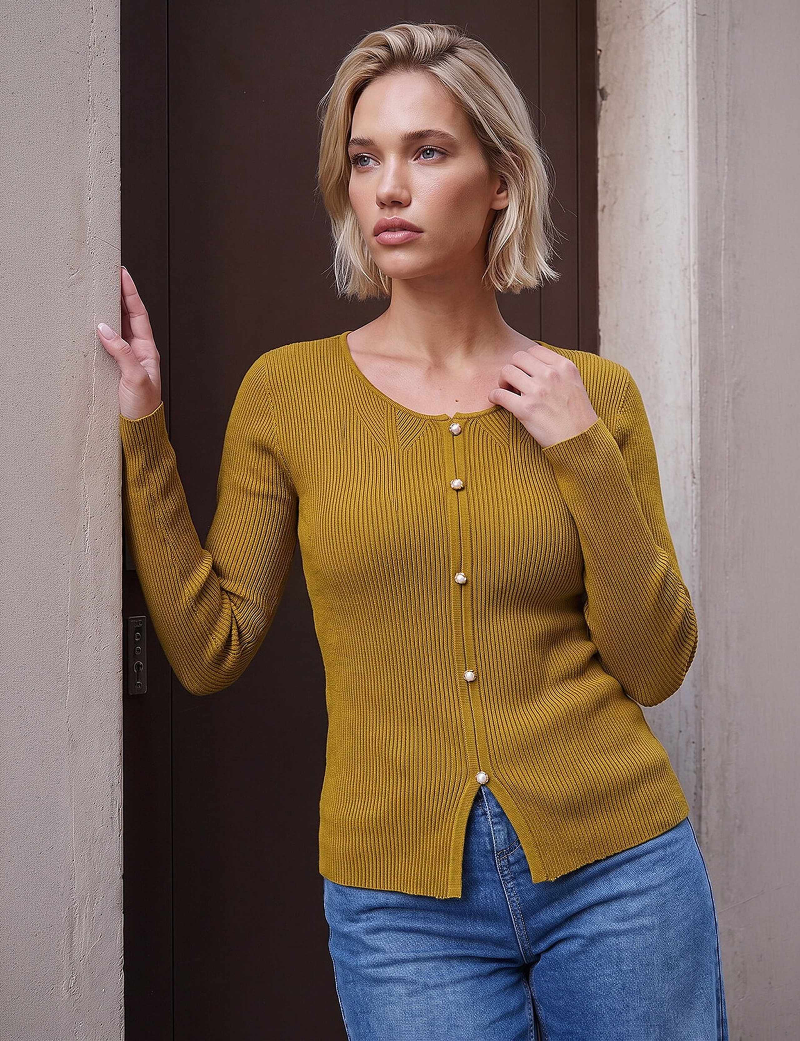 Textured Button Front Fitted Cardigan