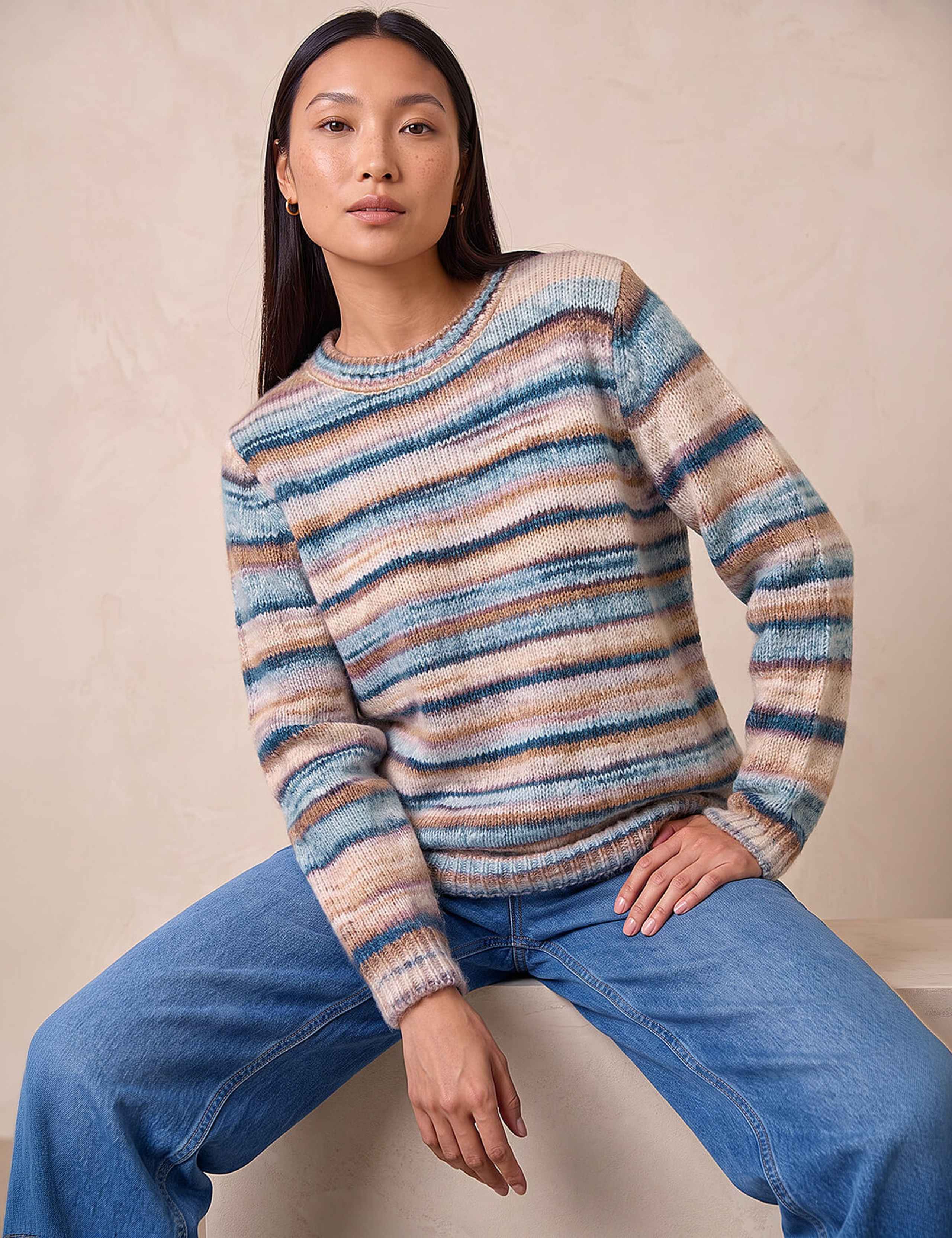 Crew Neck Striped Jumper with Wool