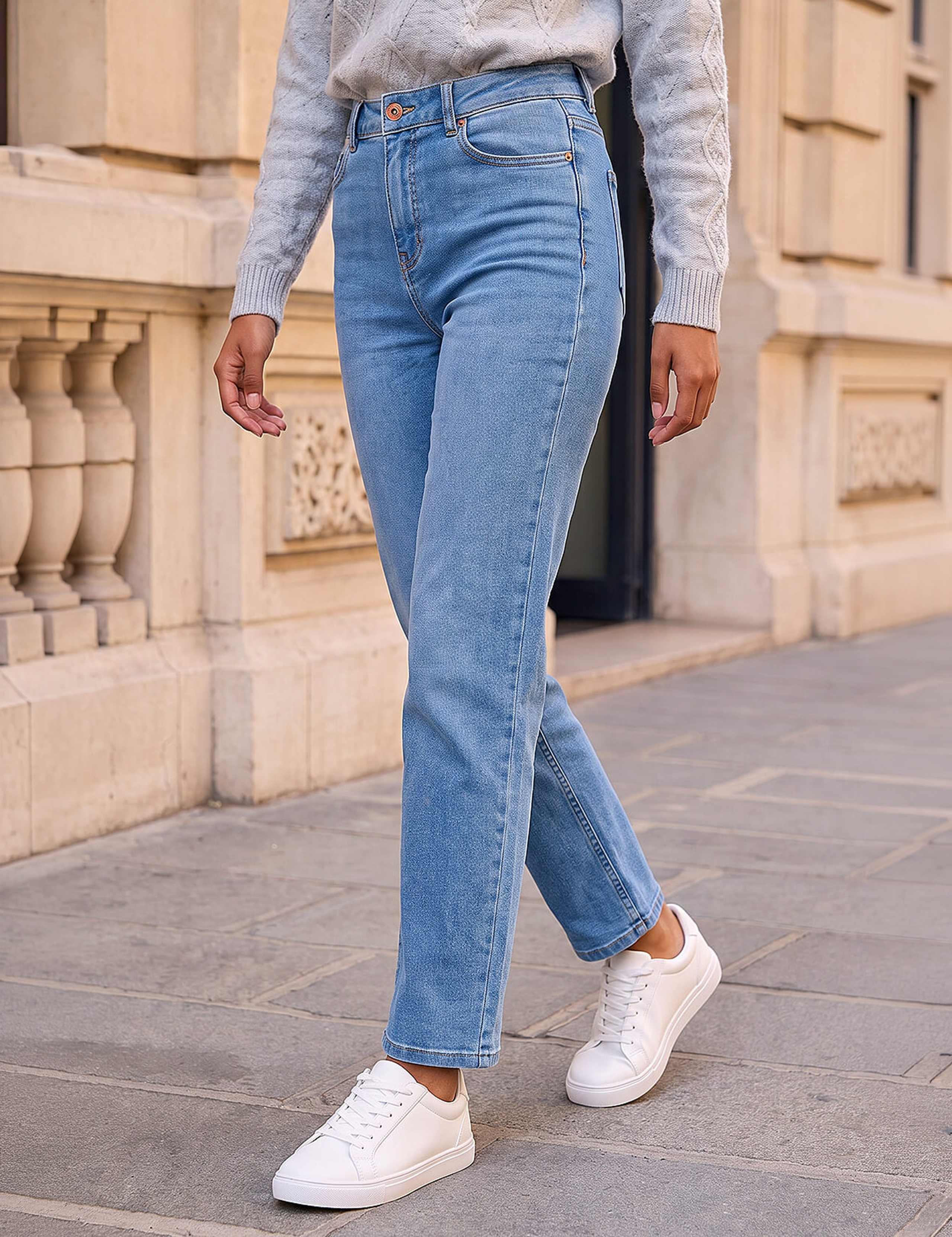 Petite Mid Rise Straight Leg Jeans