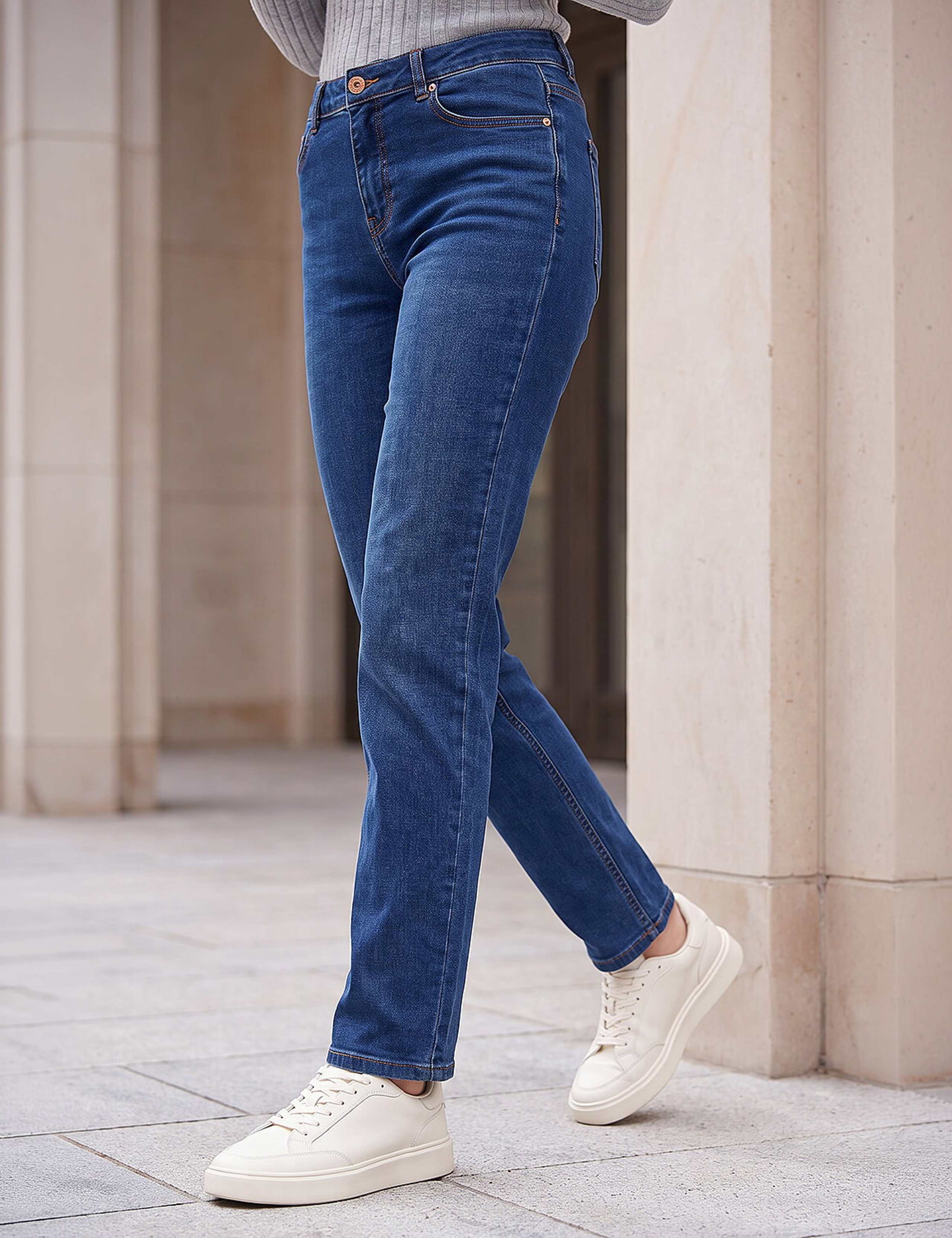 Petite Mid Rise Straight Leg Jeans