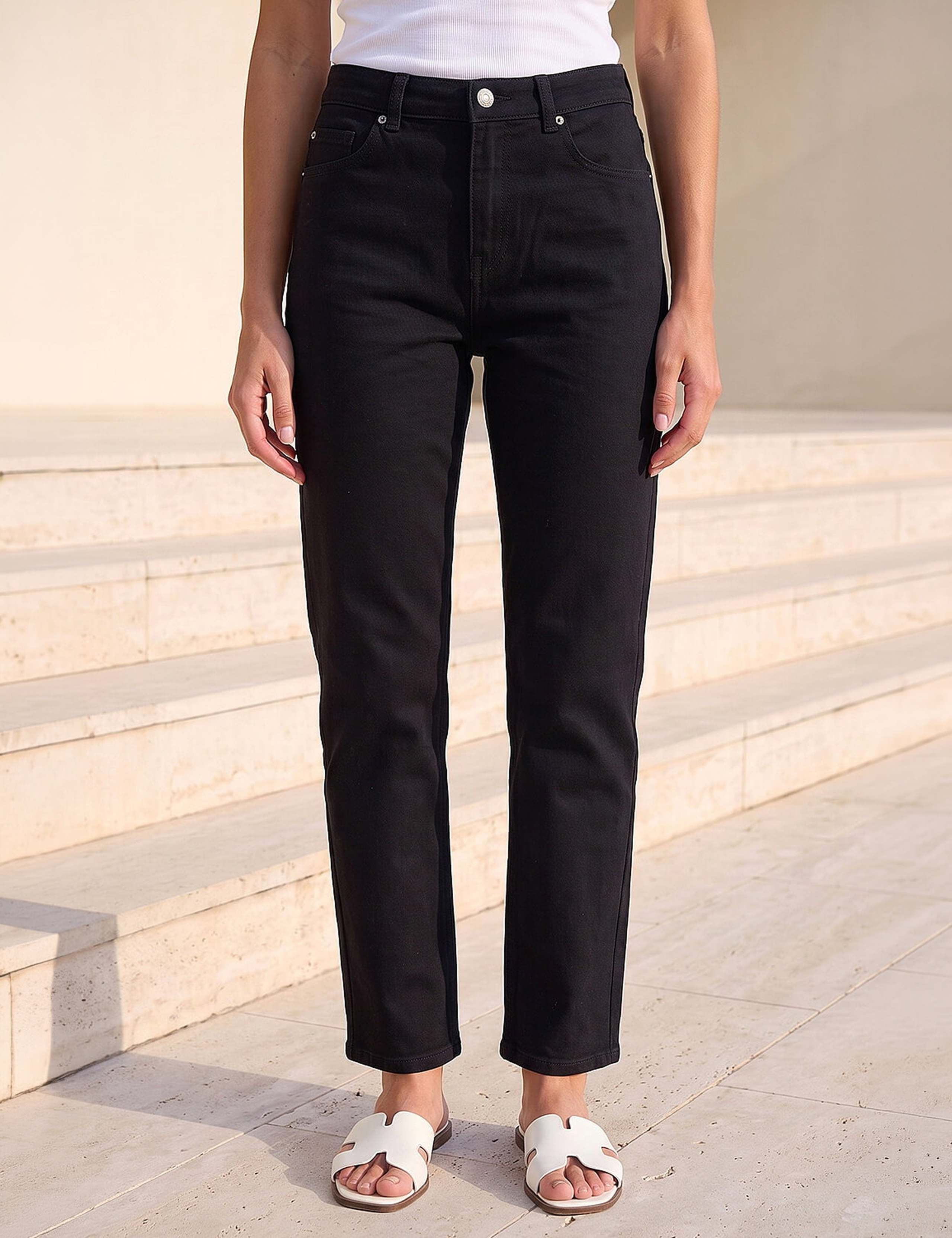 Petite Mid Rise Straight Leg Jeans
