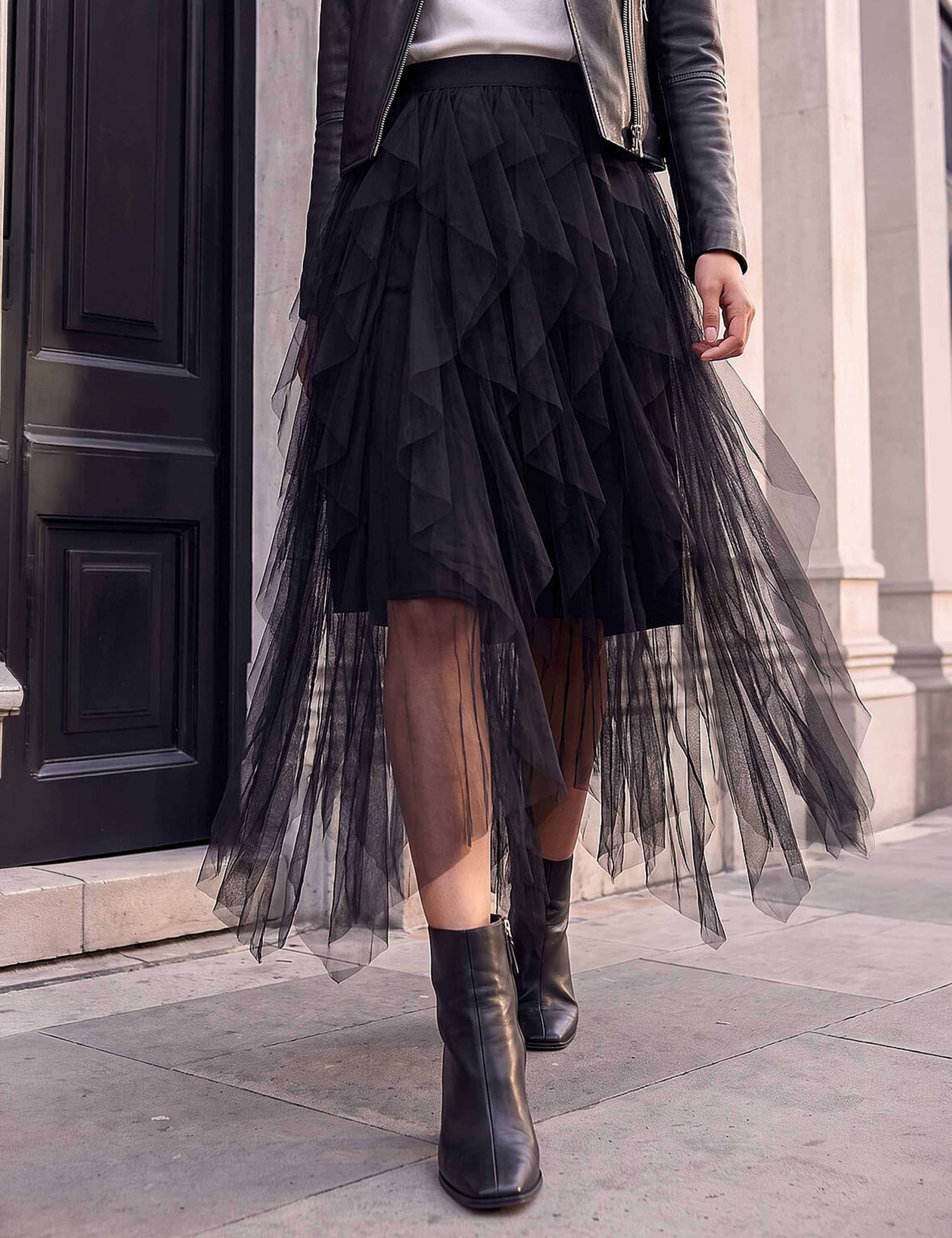 Mesh Midaxi Tiered A-Line Skirt