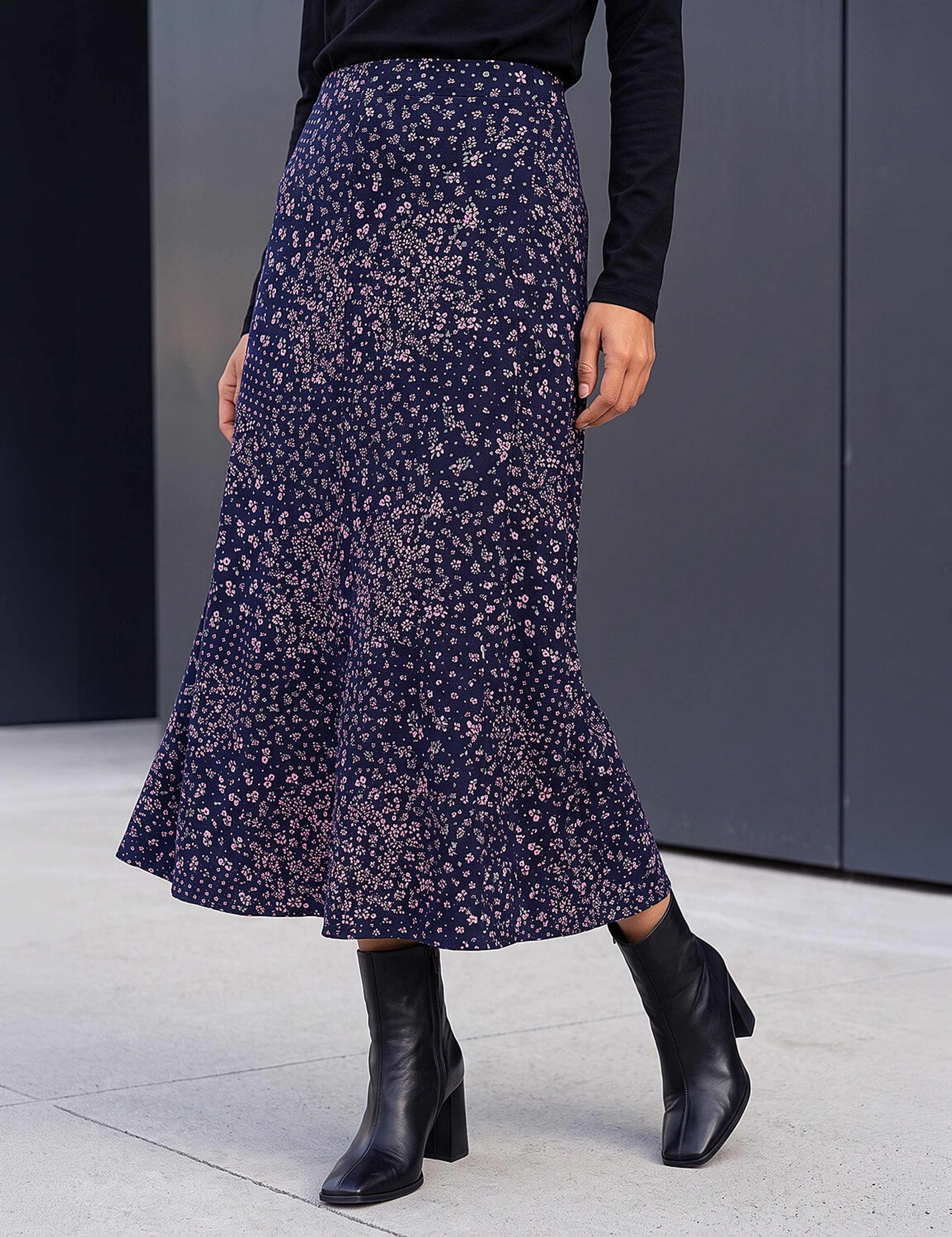 Jersey Floral Midi Skirt