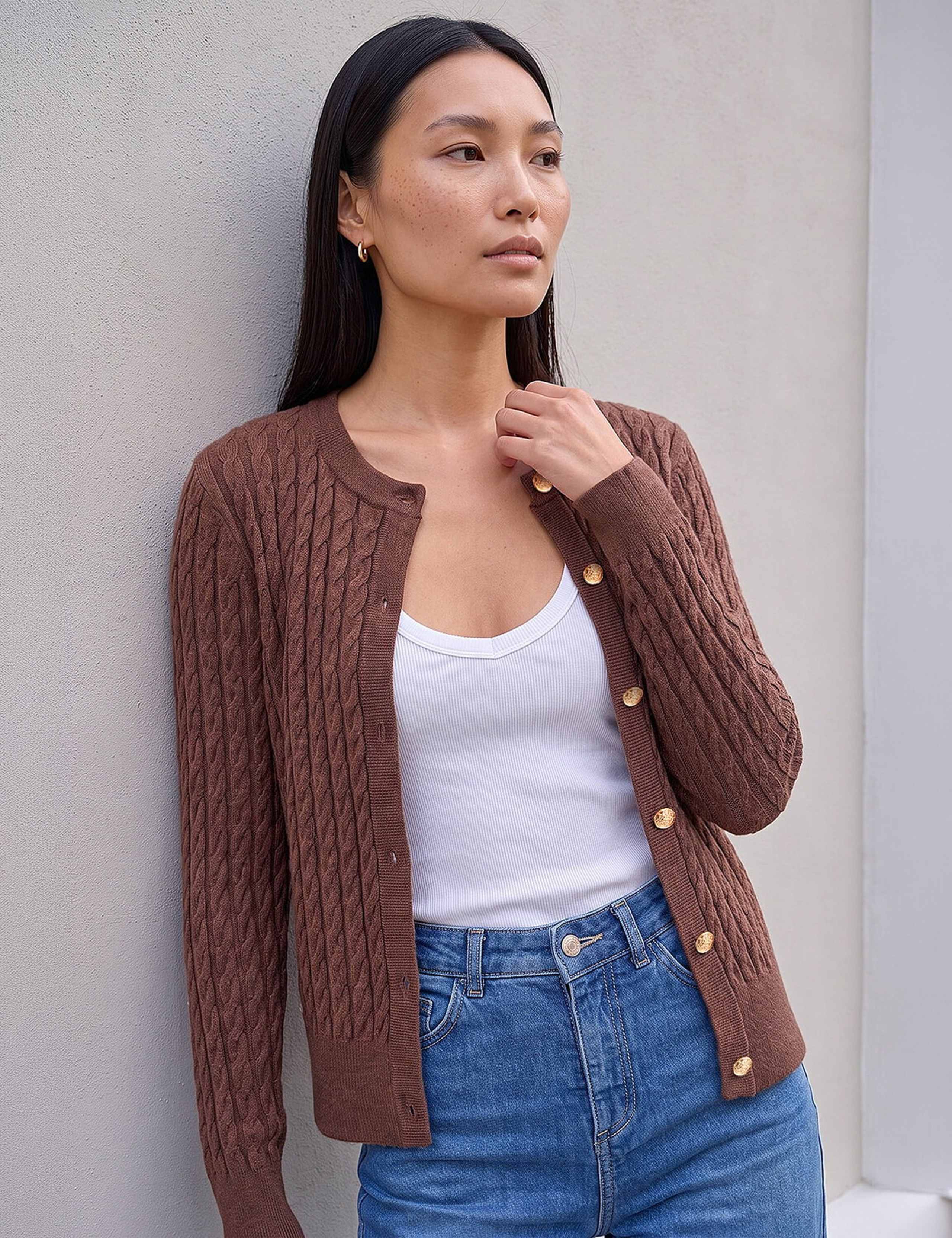 Cable Knit Button Front Cardigan