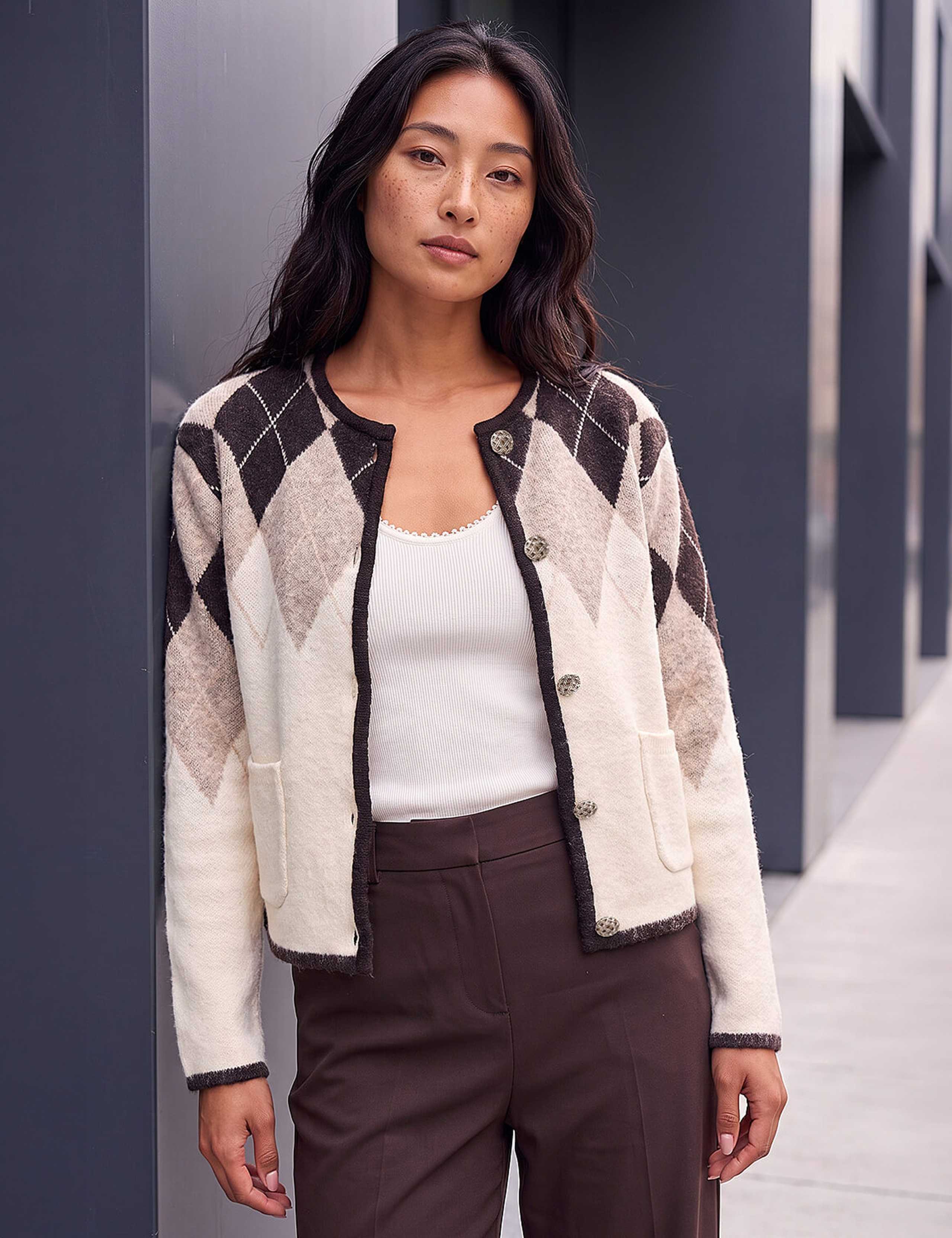 Argyle Knitted Button Front Cardigan