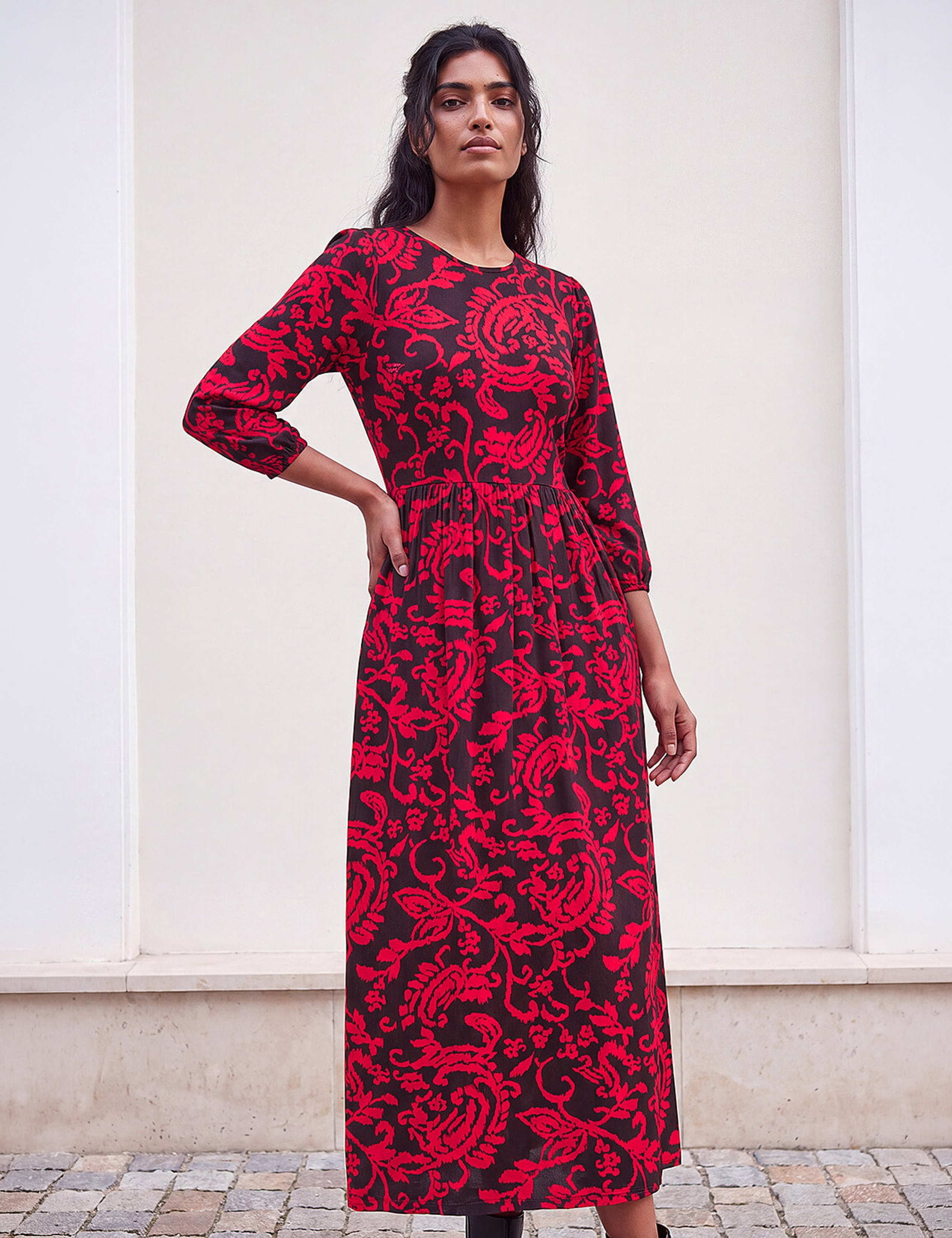 Paisley Round Neck Midi Dress