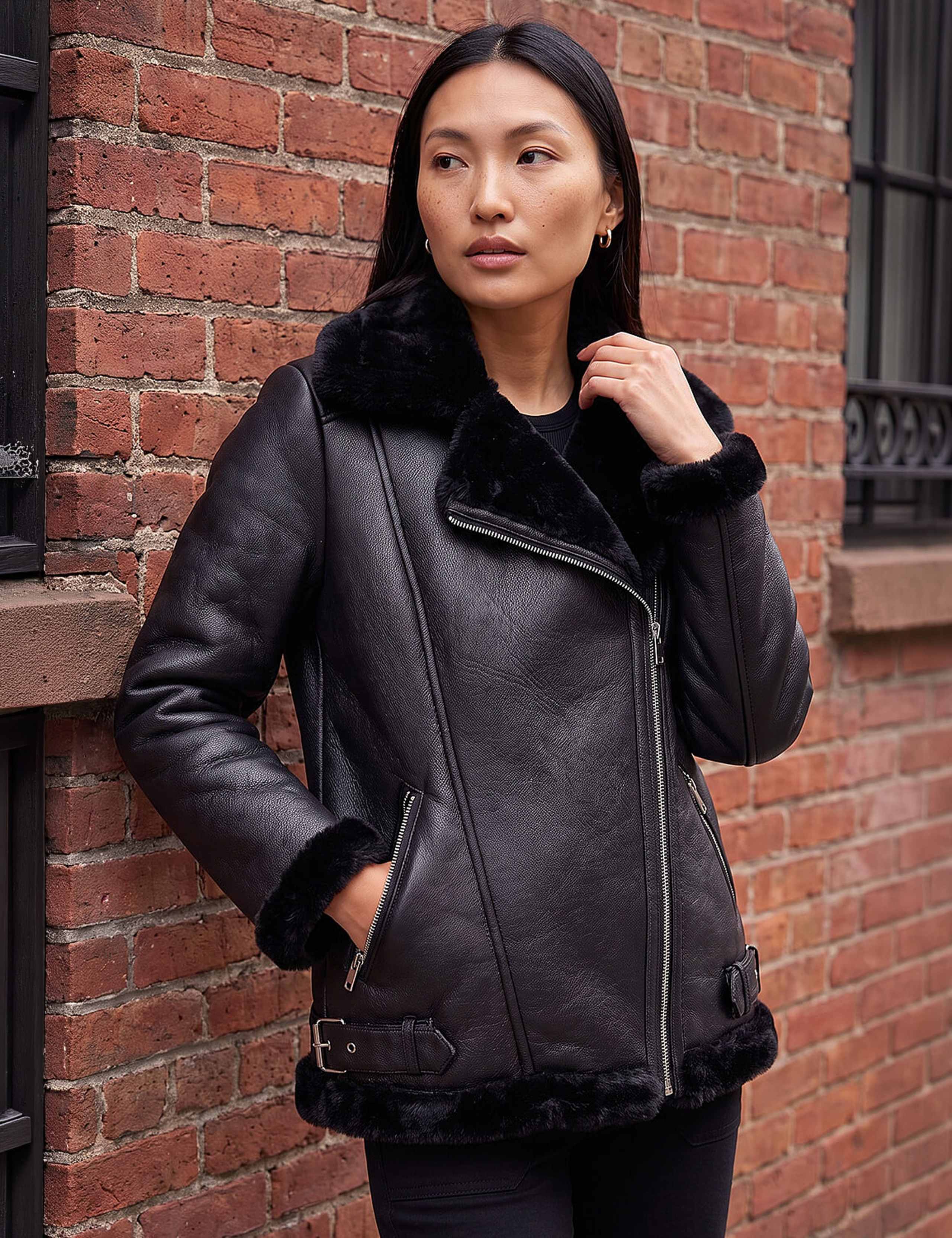 Faux Fur Trim Aviator Jacket