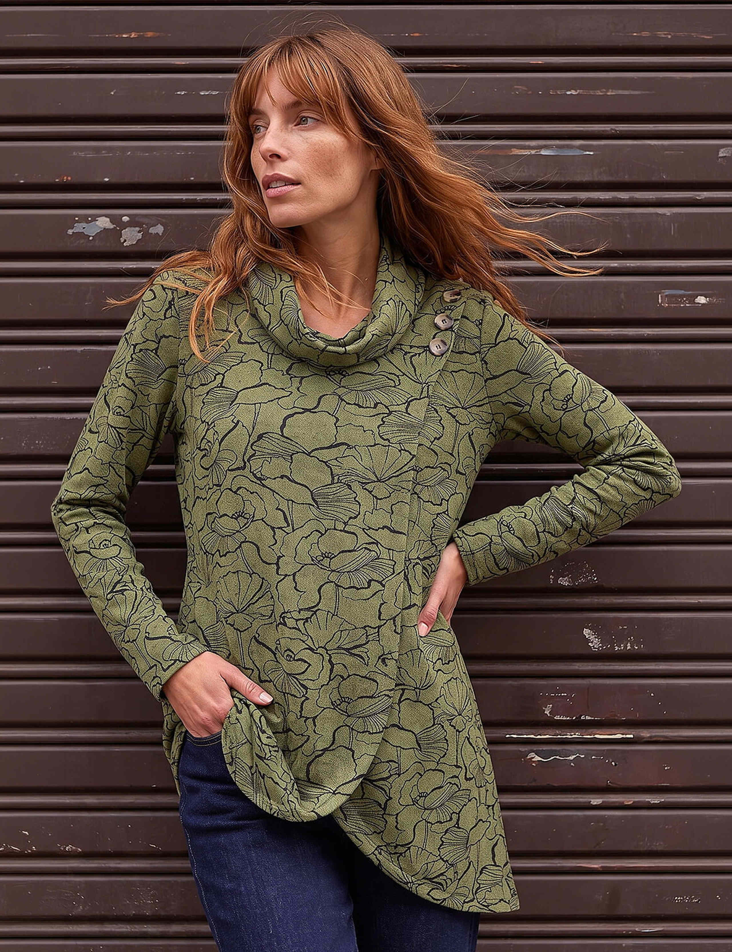 Floral Print Cowl Neck Tunic Top