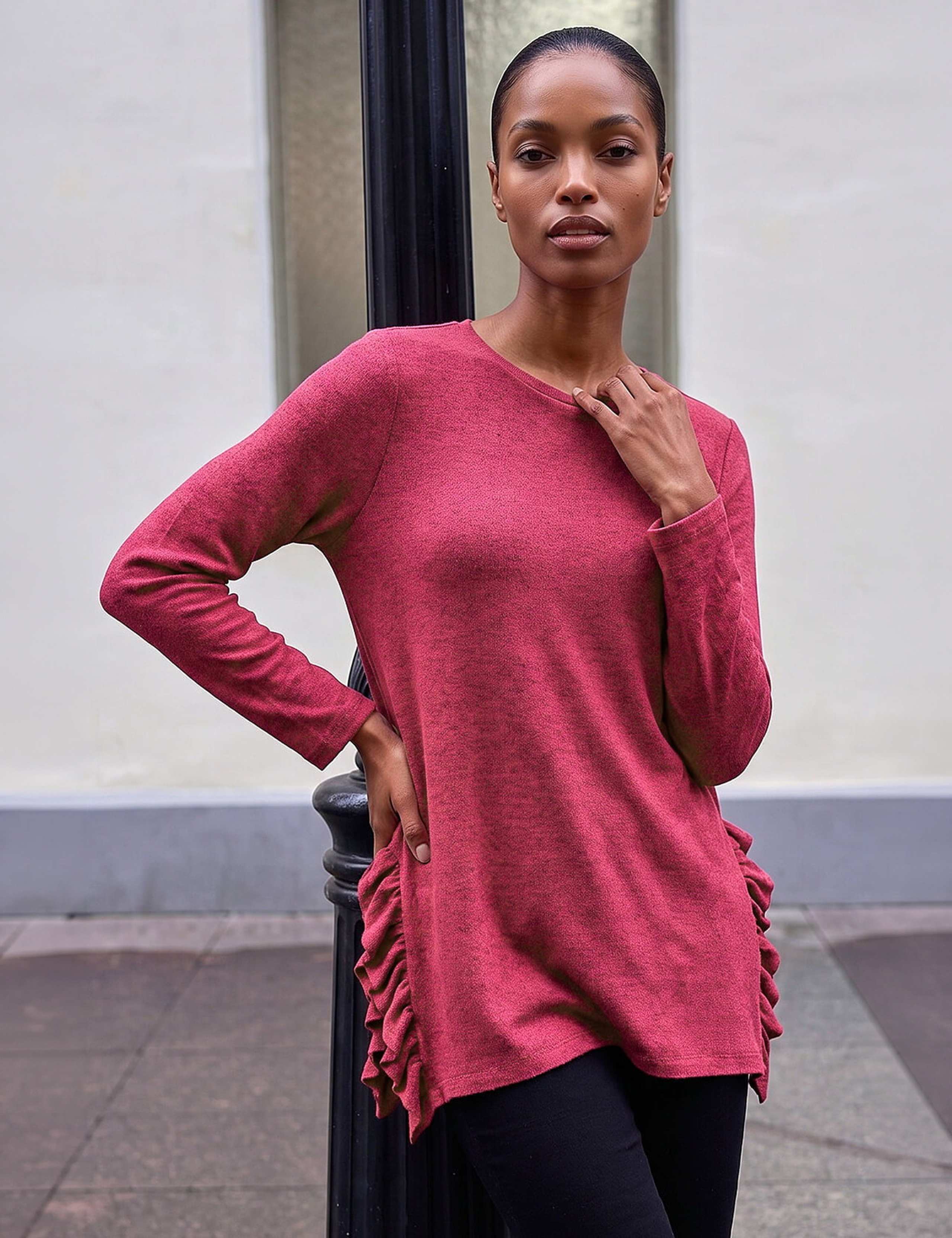 Jersey Side Ruffle Tunic Top