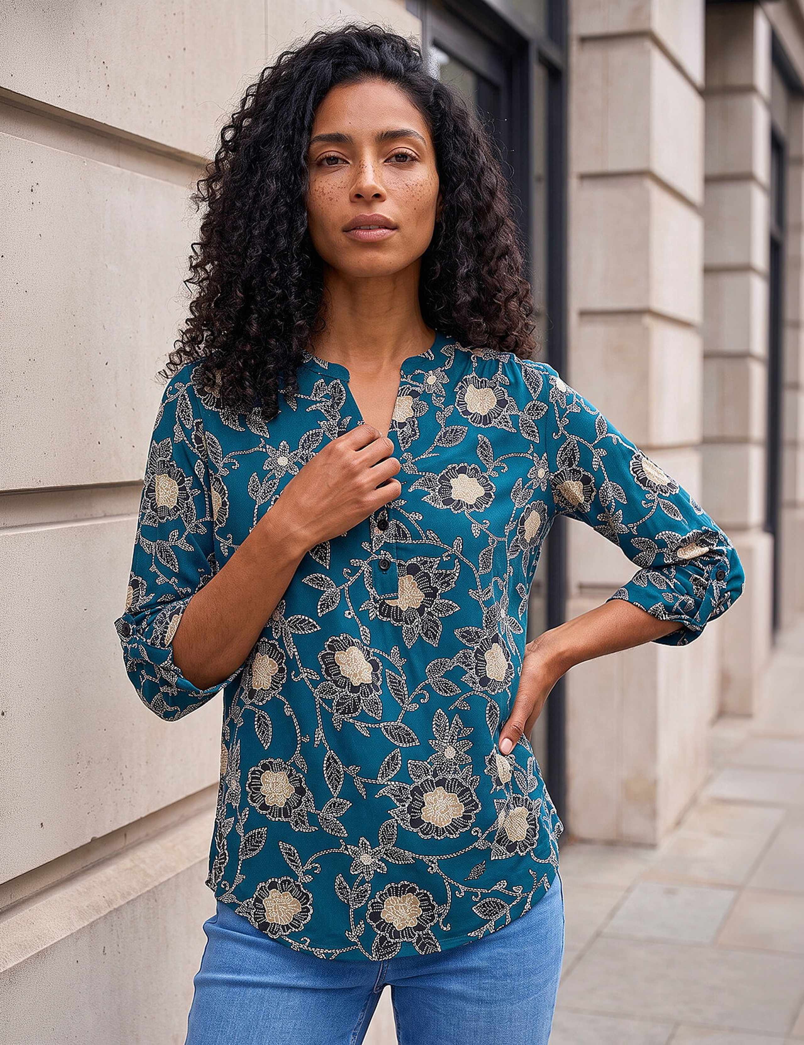 Floral Notch Neck Shirt