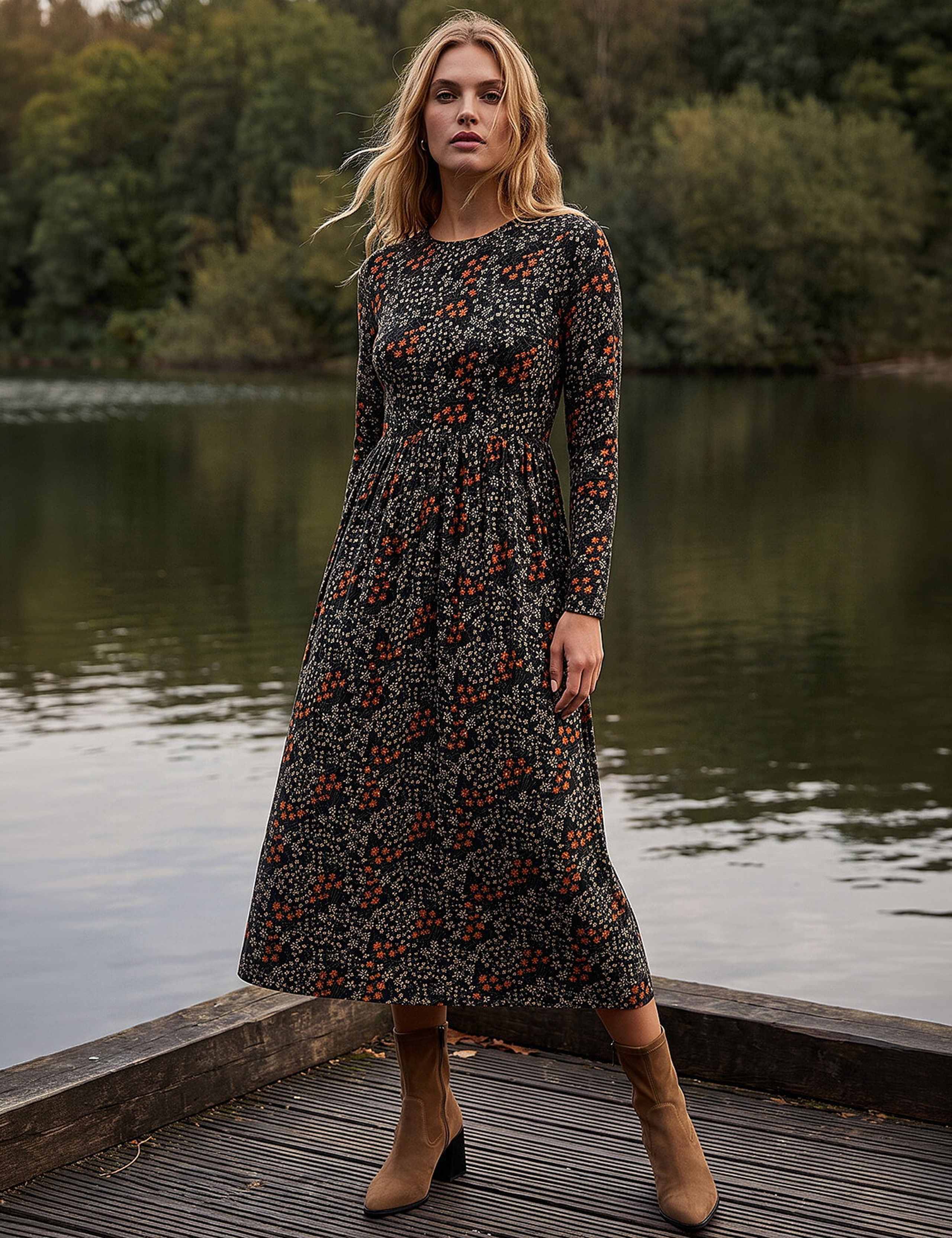 Jersey Floral Midi Dress