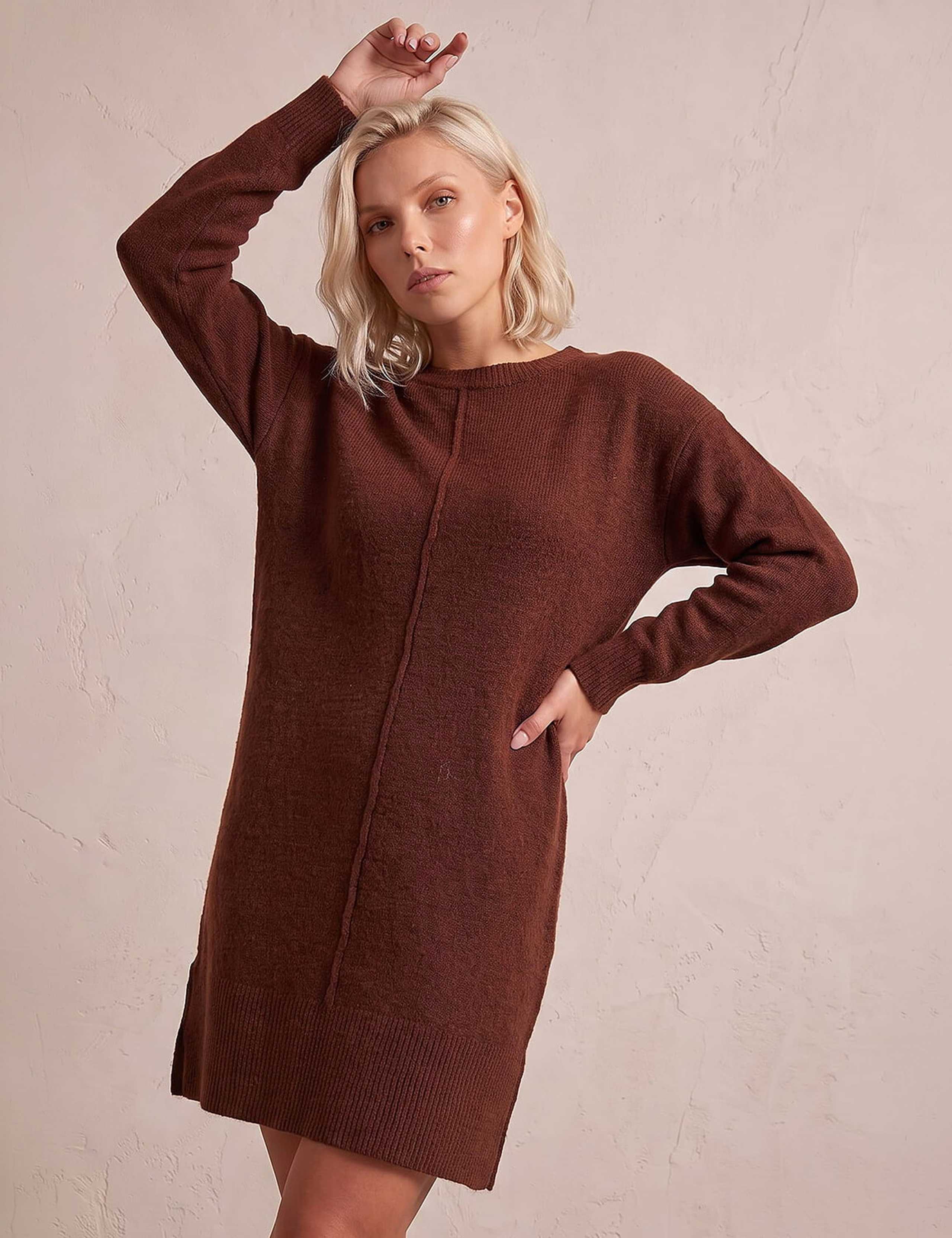 Petite Knitted Pintuck Knee Length Shift Dress