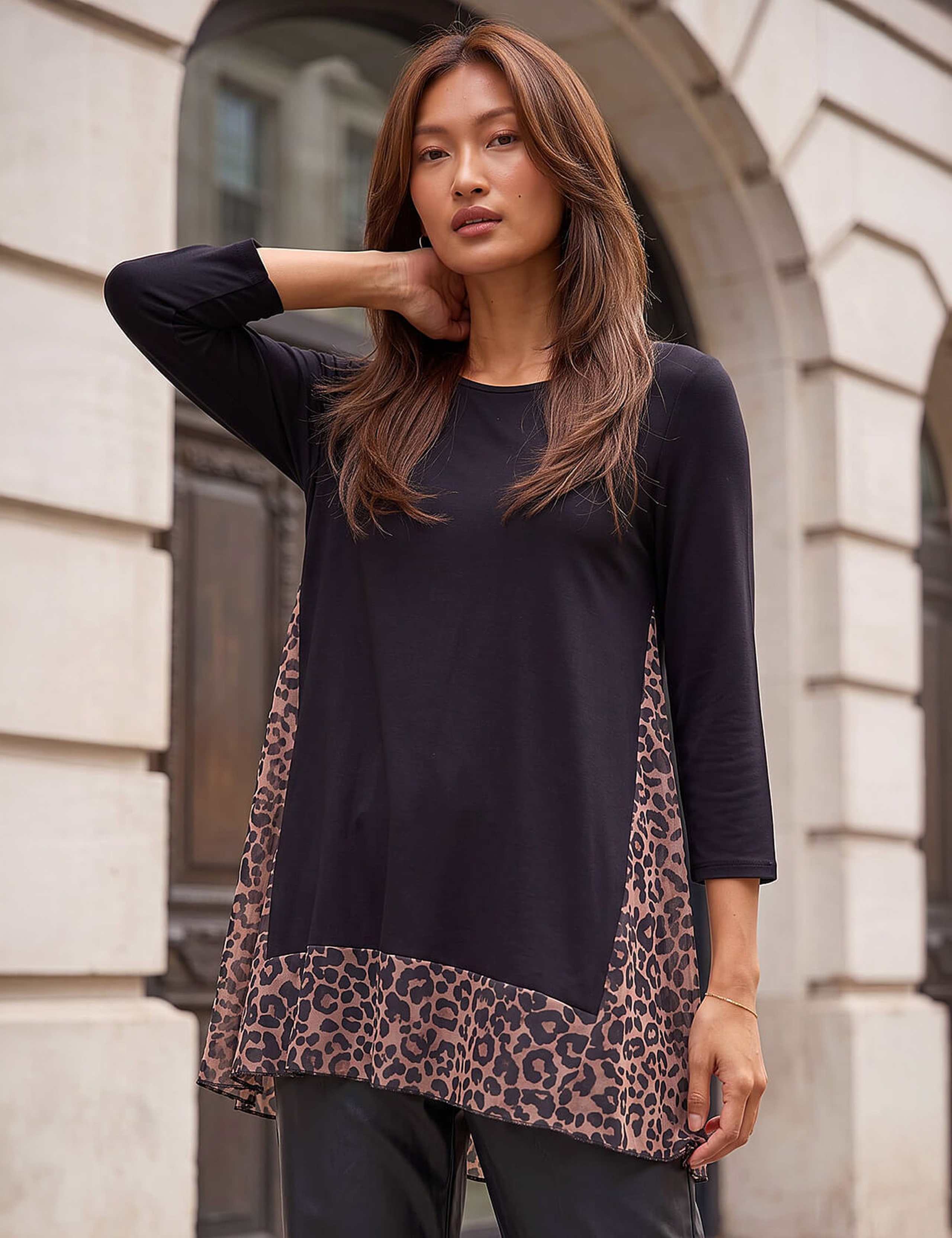 Animal Print Mesh Hem Tunic