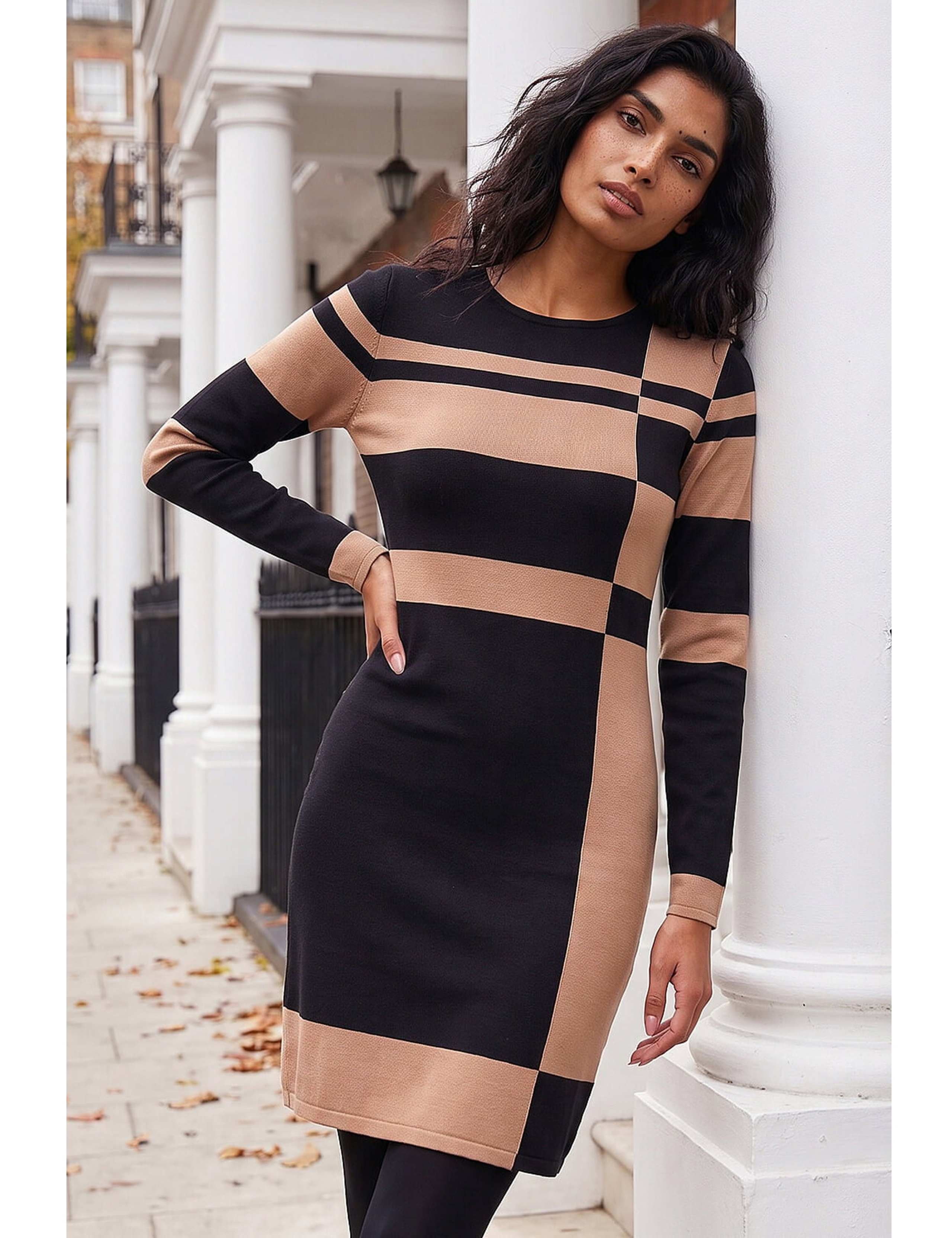 Colour Block Knitted Jumper Dress