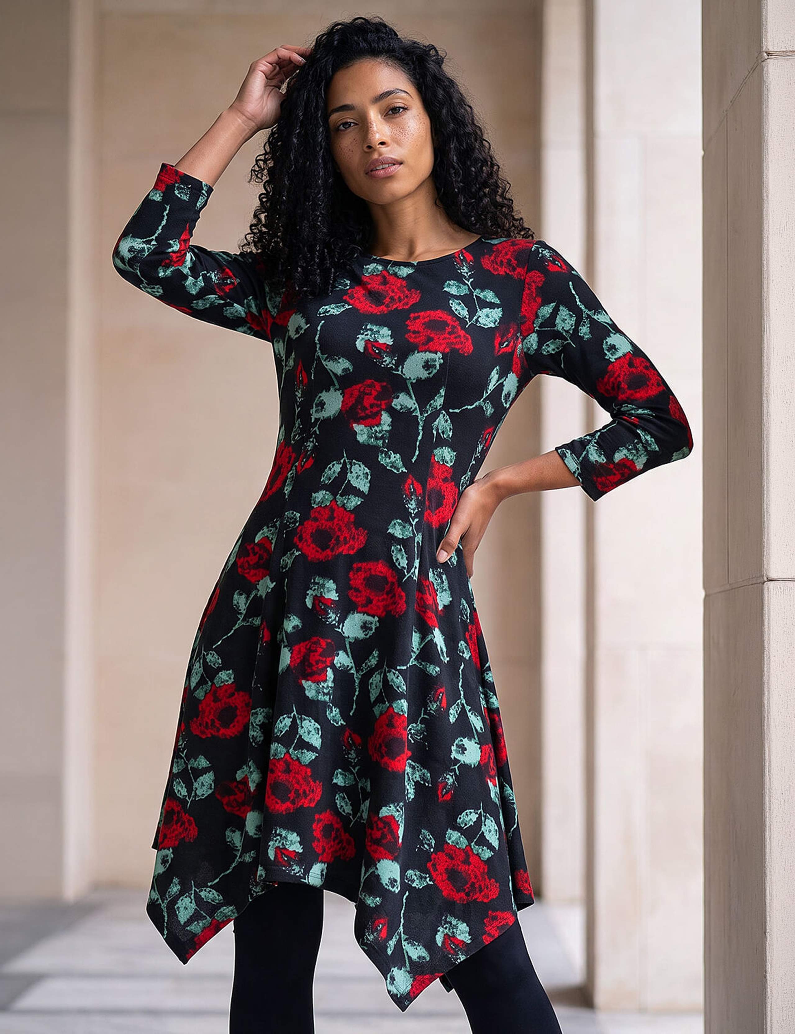 Floral Knee Length Skater Dress