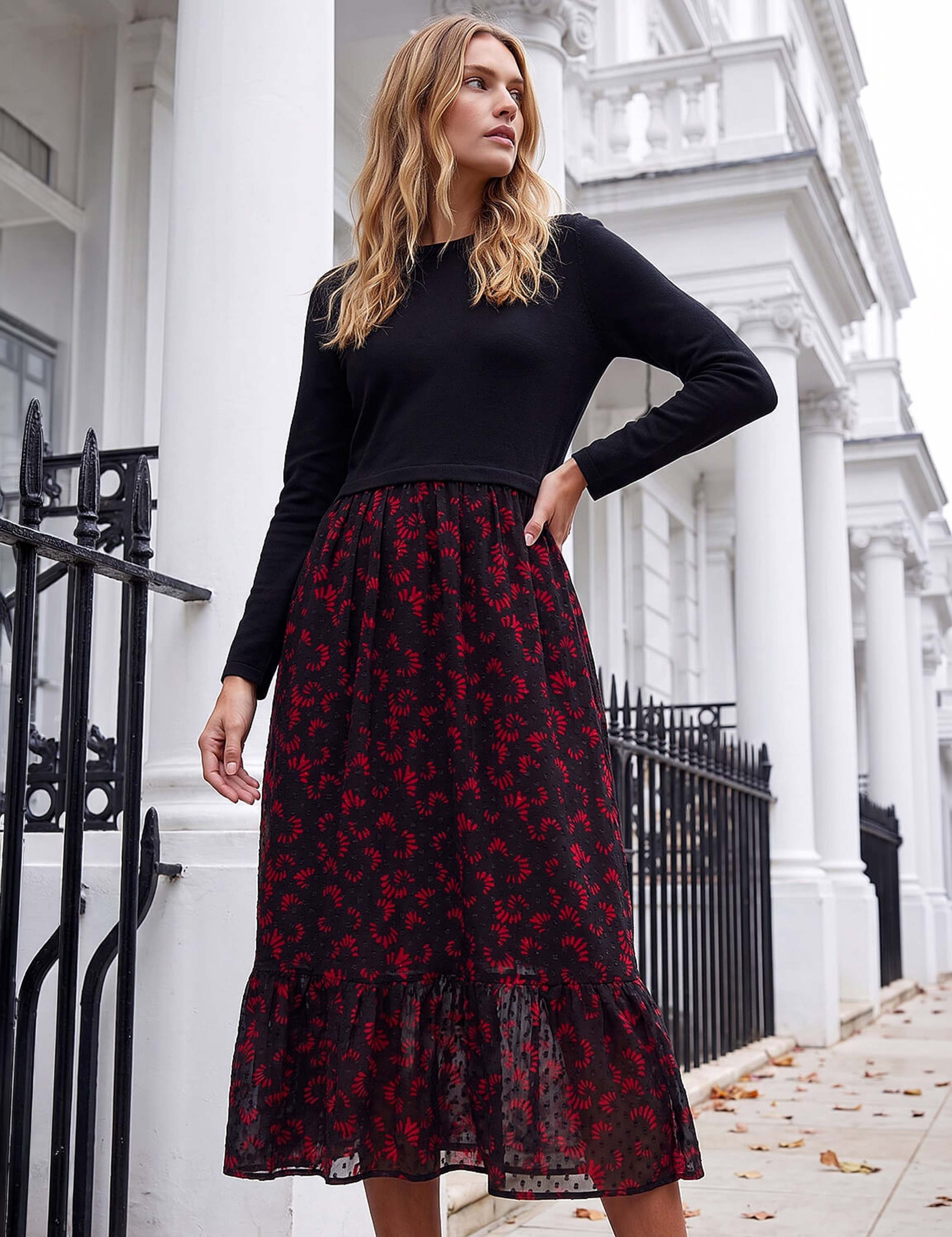 Abstract Print Midi Skater Dress
