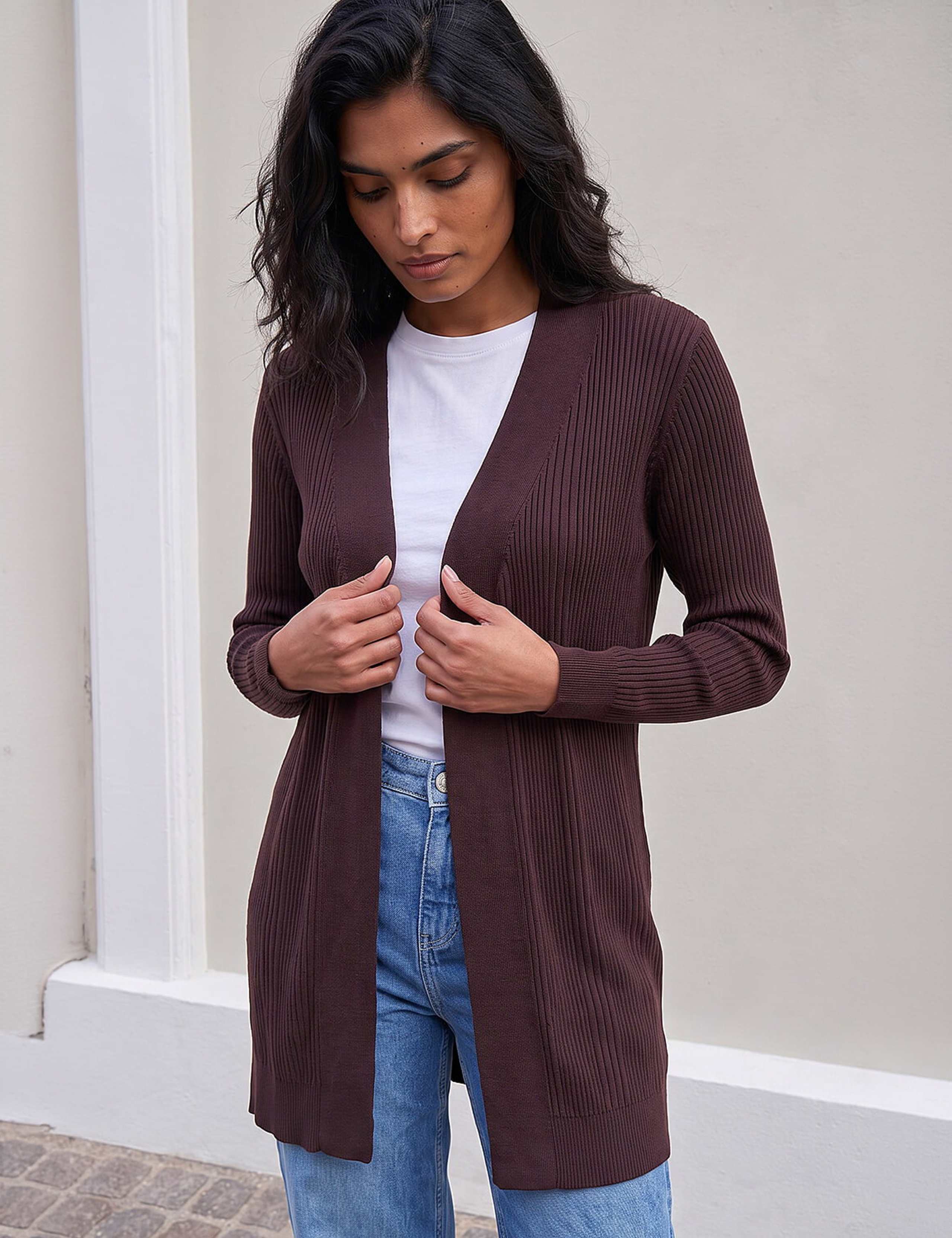 Ribbed Knitted Edge to Edge Cardigan