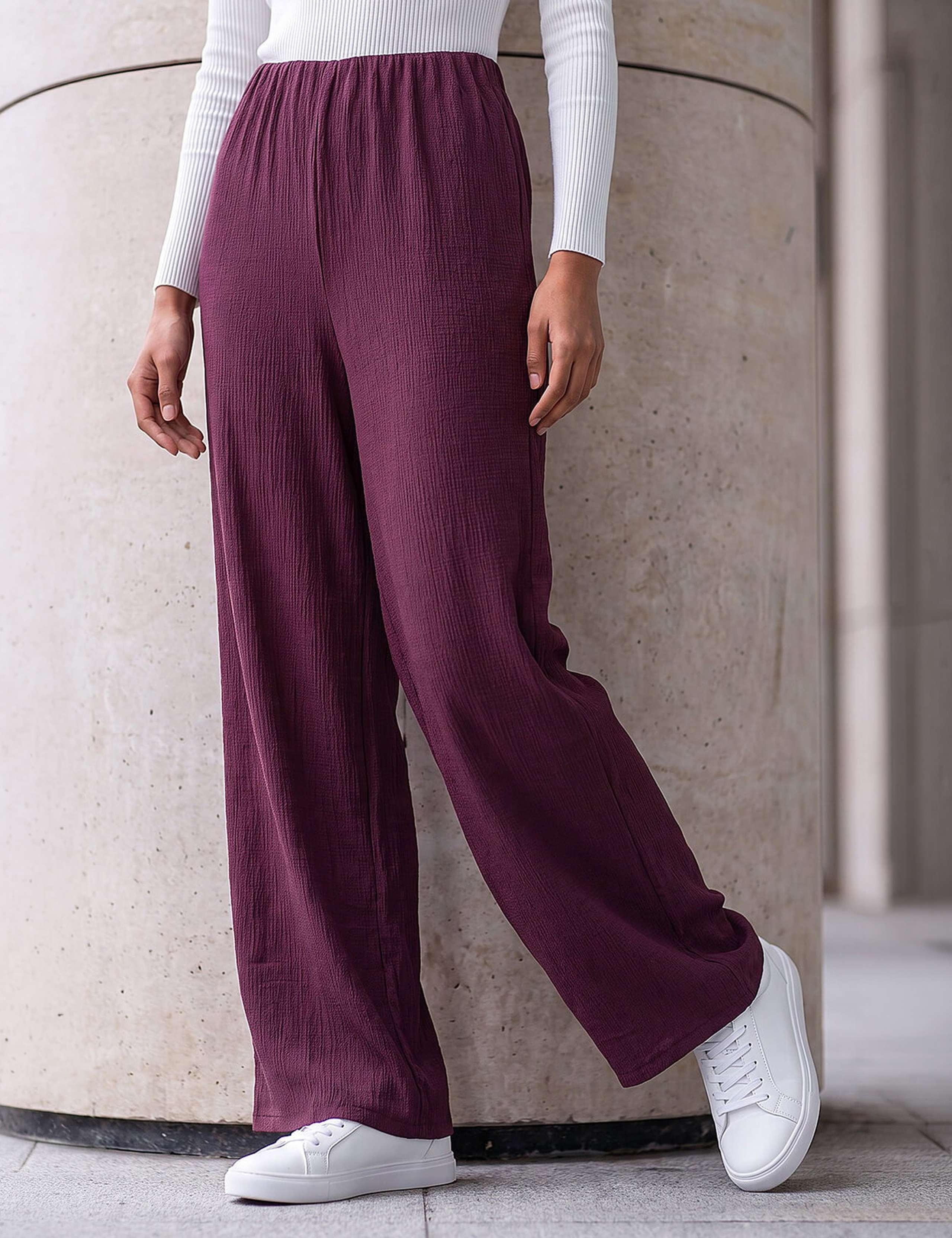 Petite Textured Wide Leg Trousers