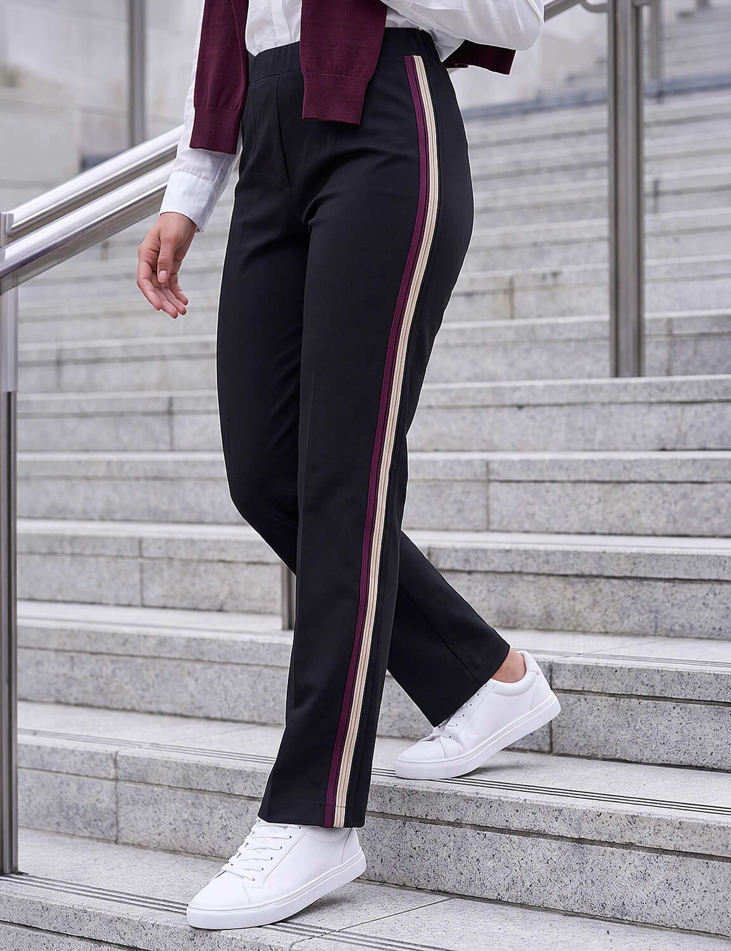 Petite Ponte Side Stripe Straight Leg Trousers