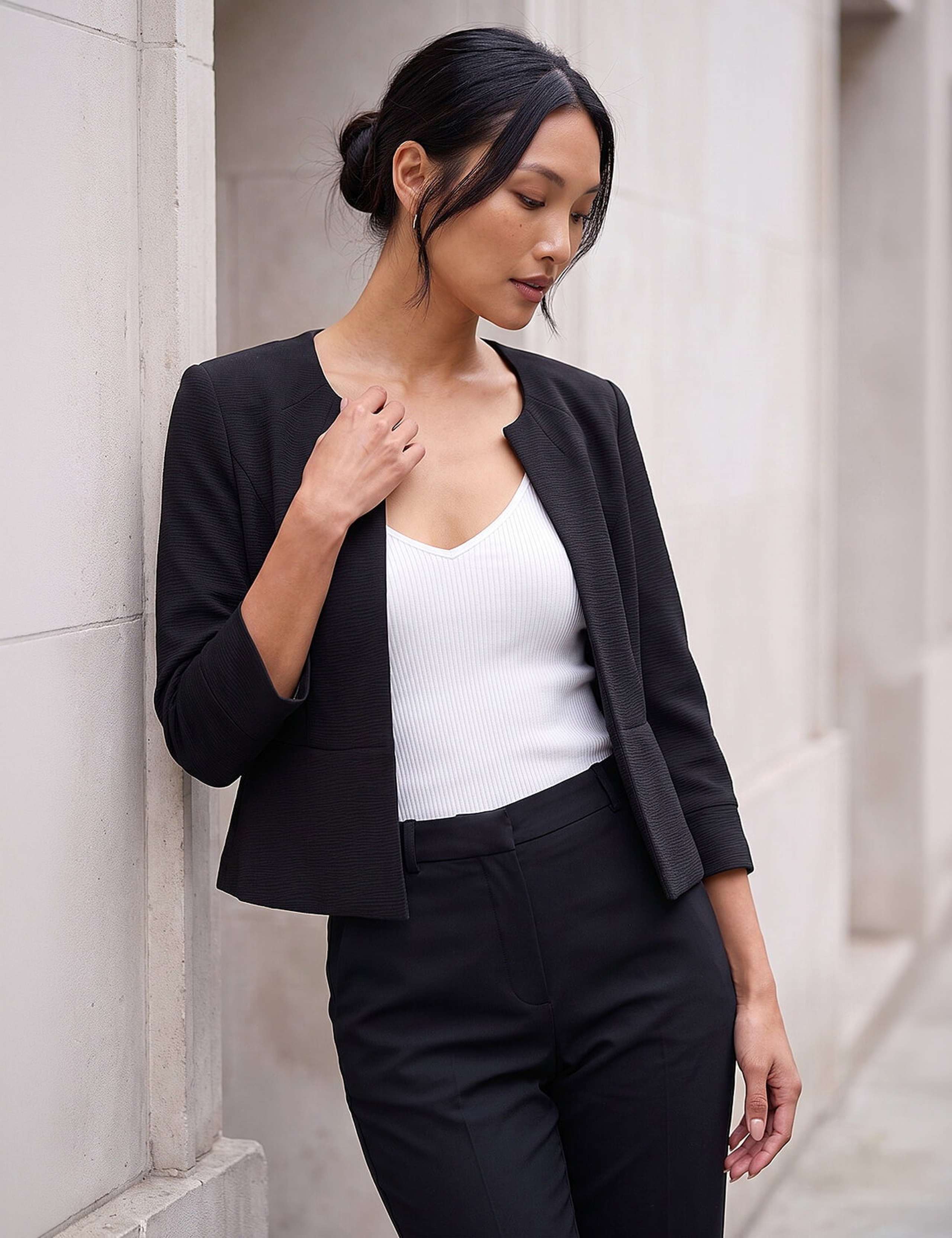 Textured Cropped Tailored Jacket