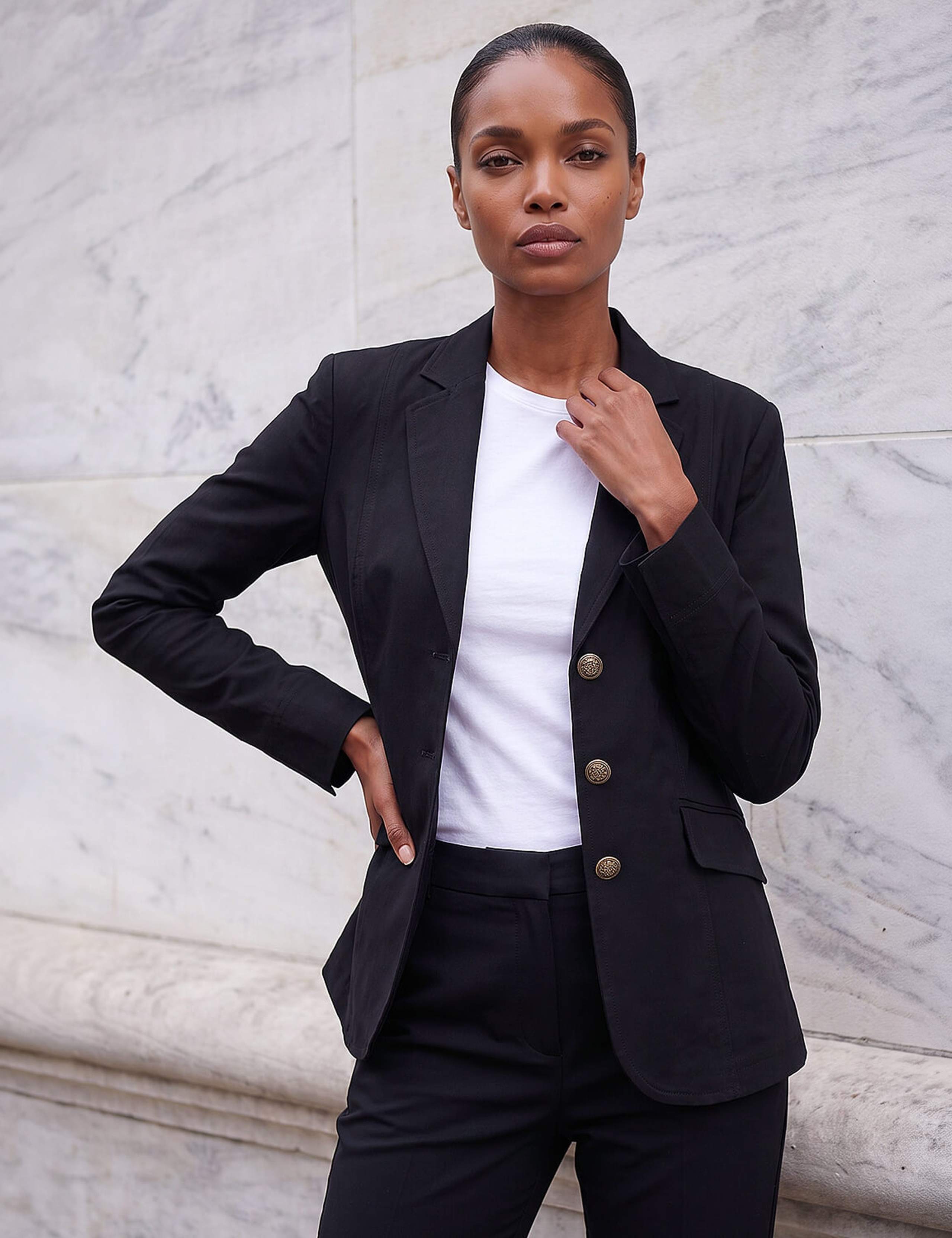 Tailored Crest Button Single Breasted Blazer