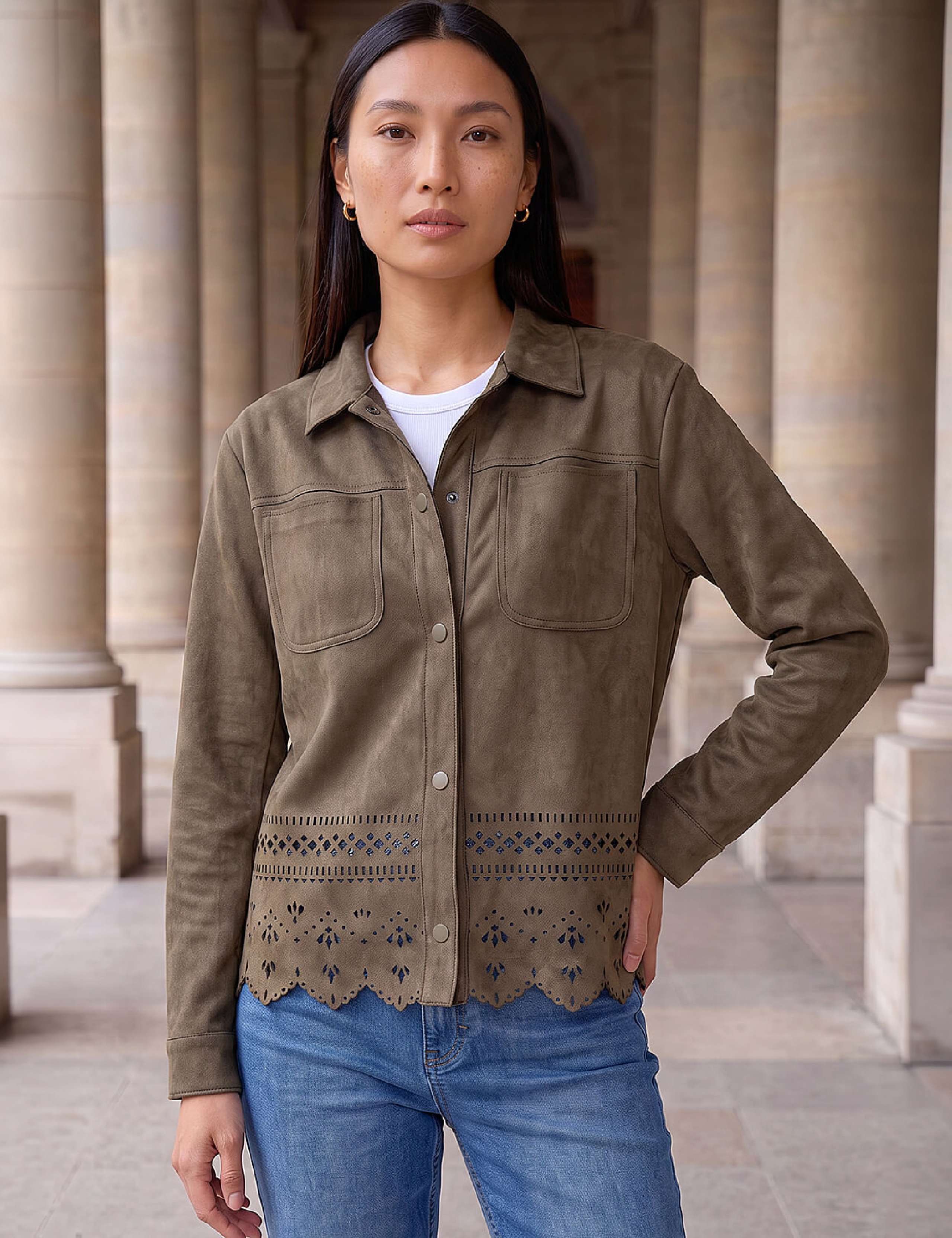 Faux Suede Cut Out Detail Shacket