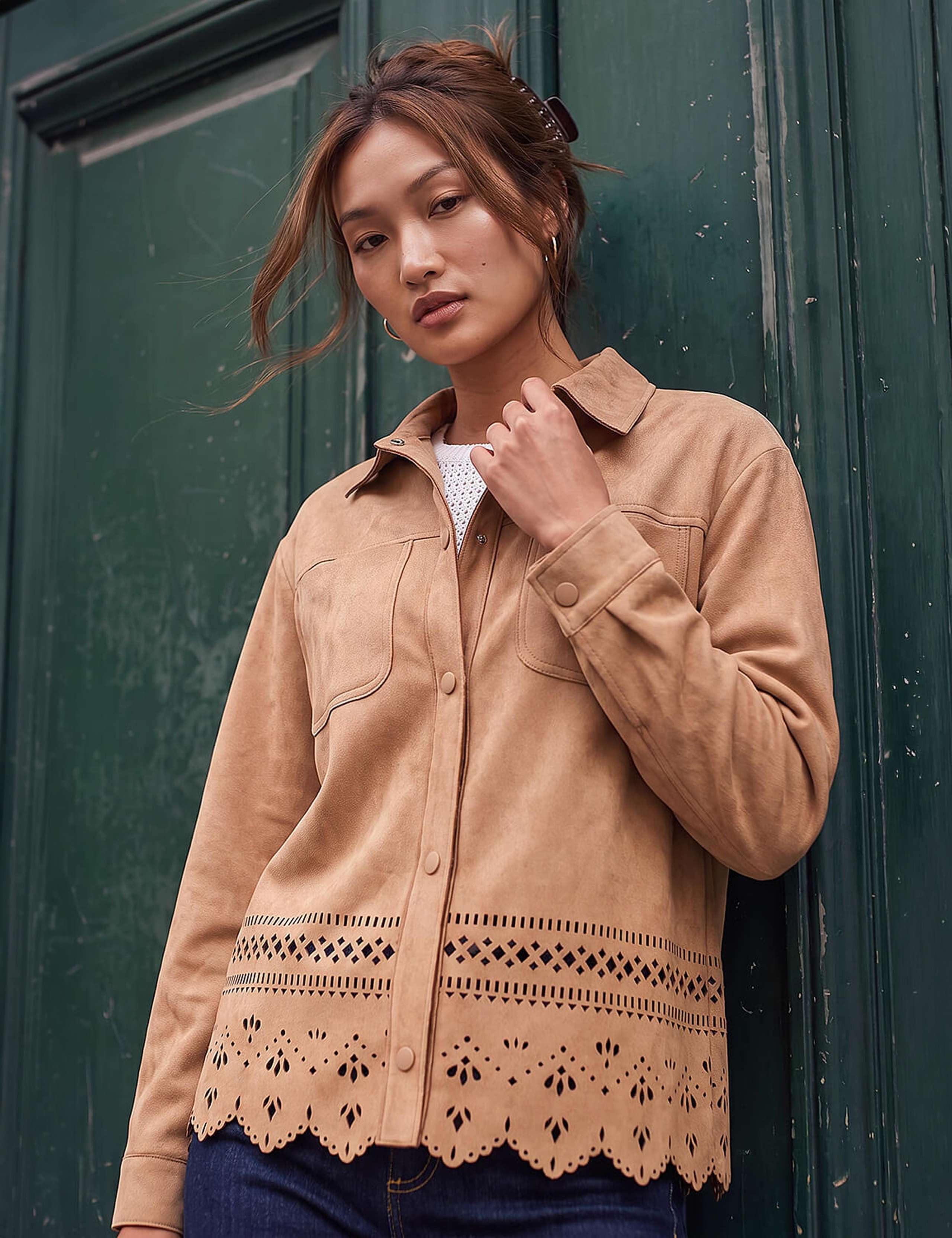 Faux Suede Cut Out Detail Shacket
