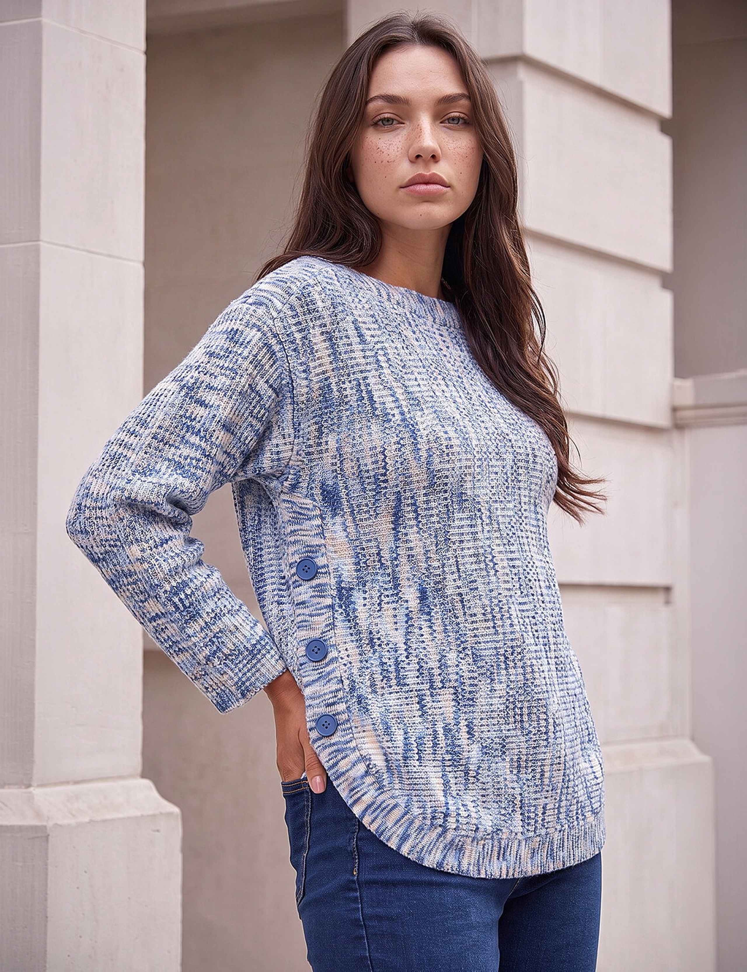 Petite Button Detail Curve Hem Jumper