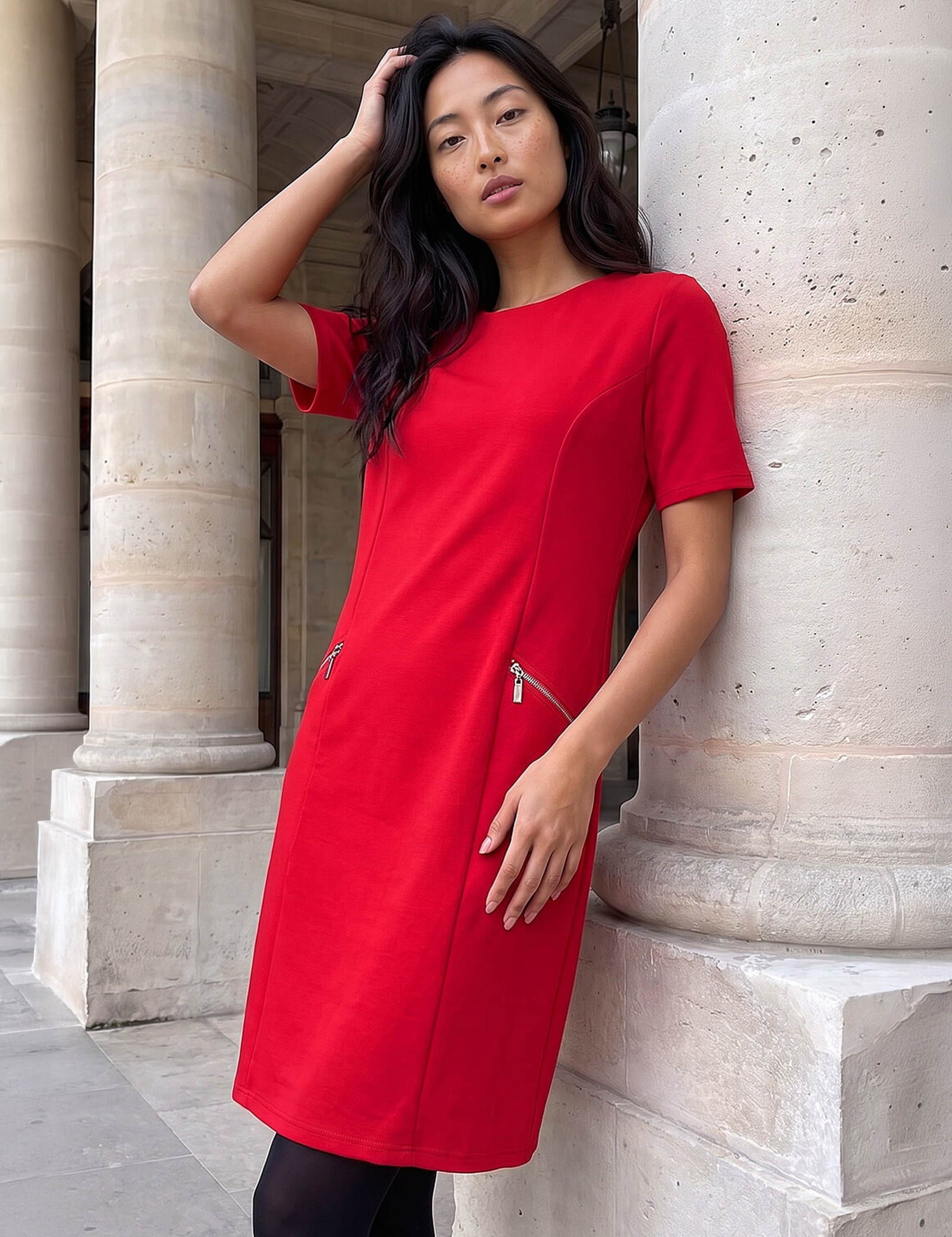 Petite Zip Detail Knee Length Shift Dress