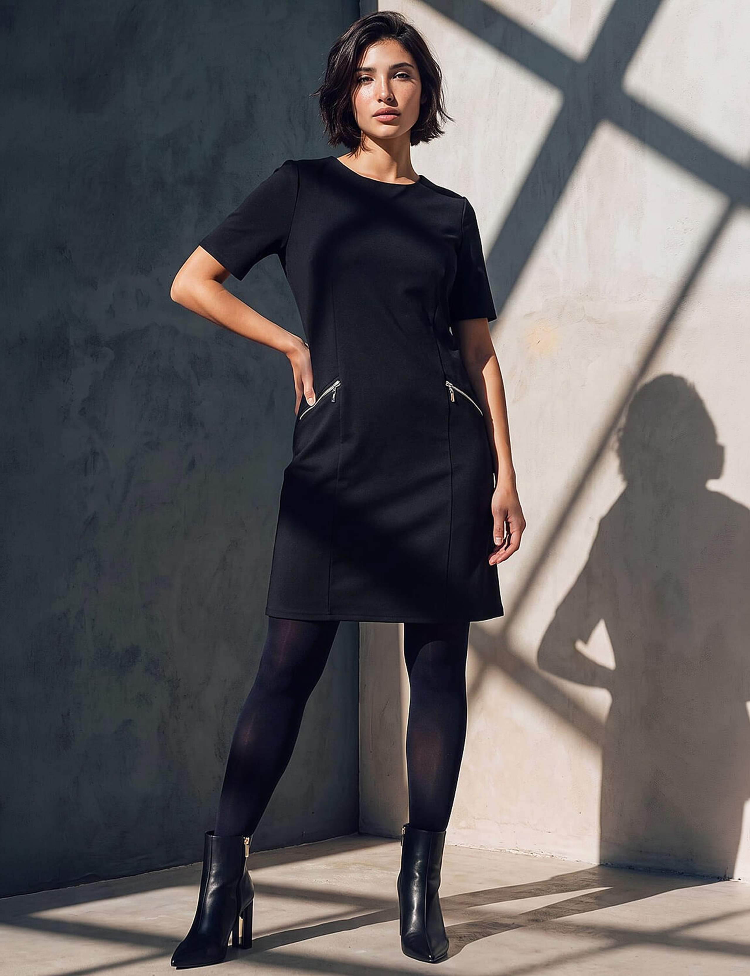 Petite Zip Detail Knee Length Shift Dress