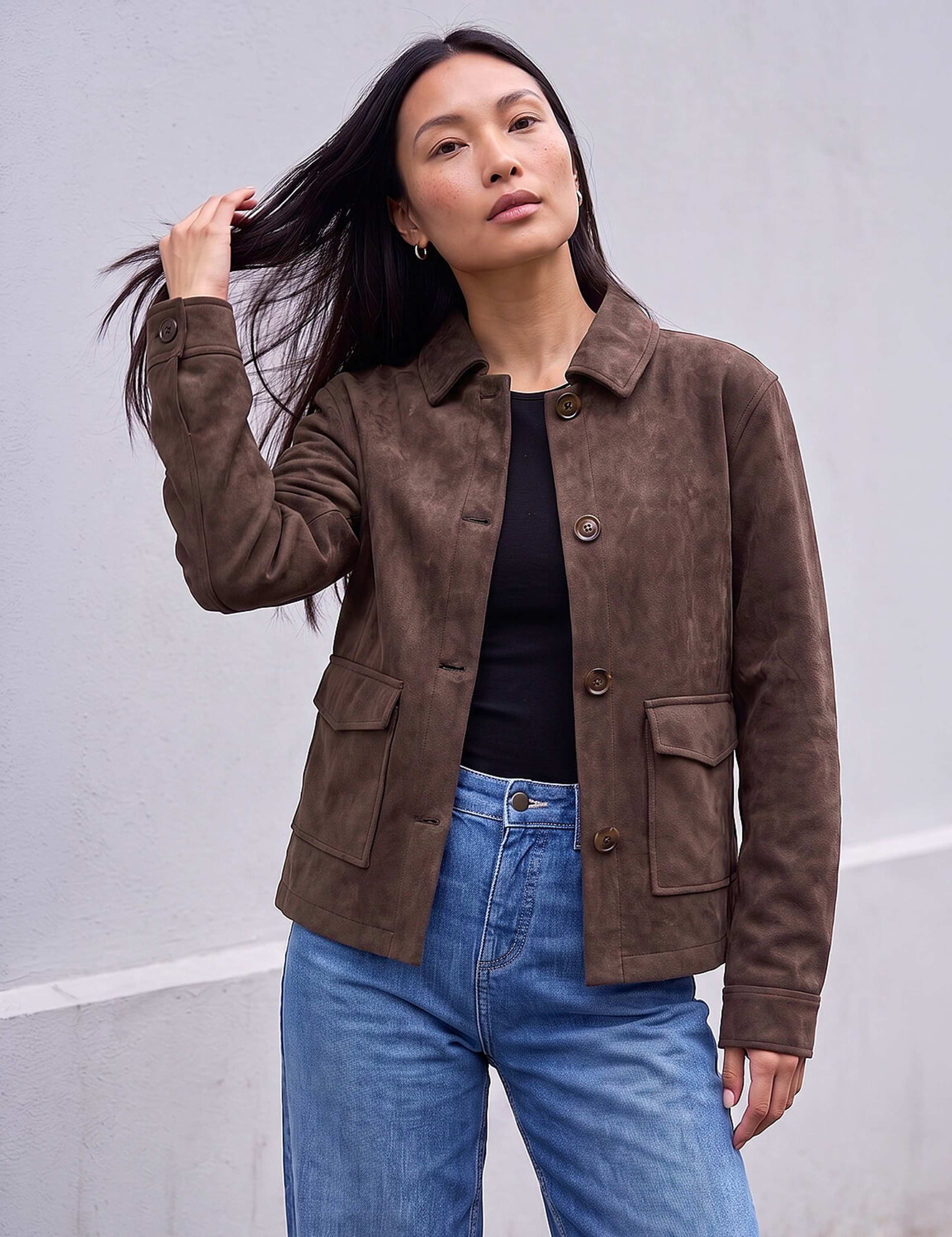 Faux Suede Collared Short Jacket