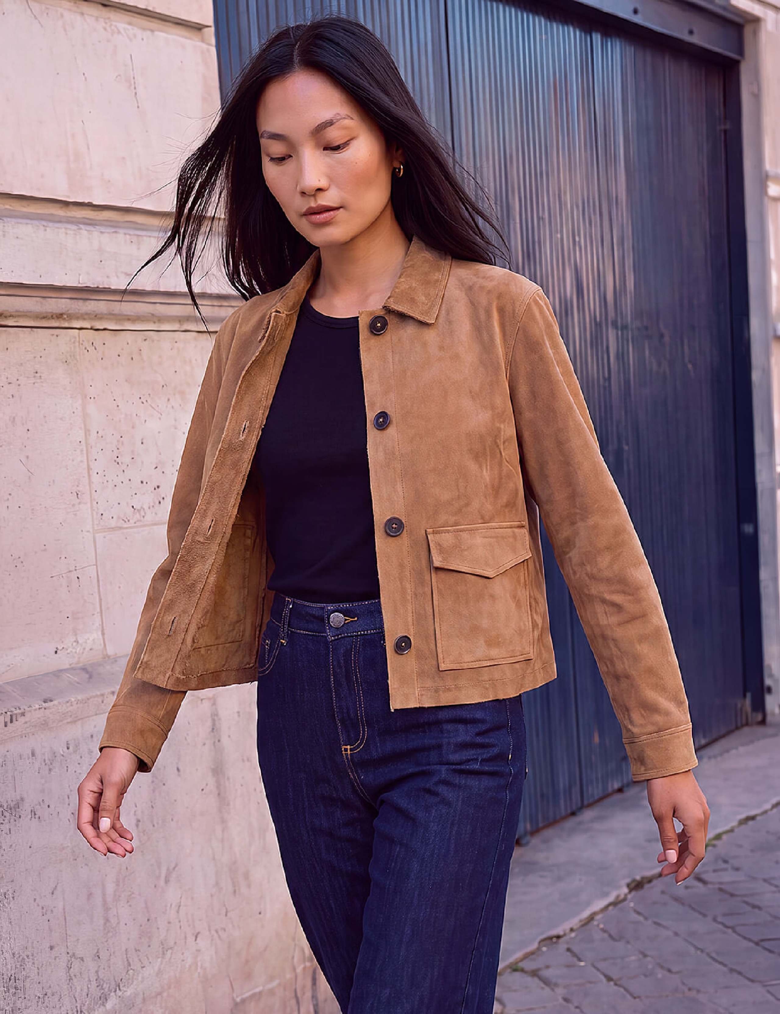 Faux Suede Collared Short Jacket