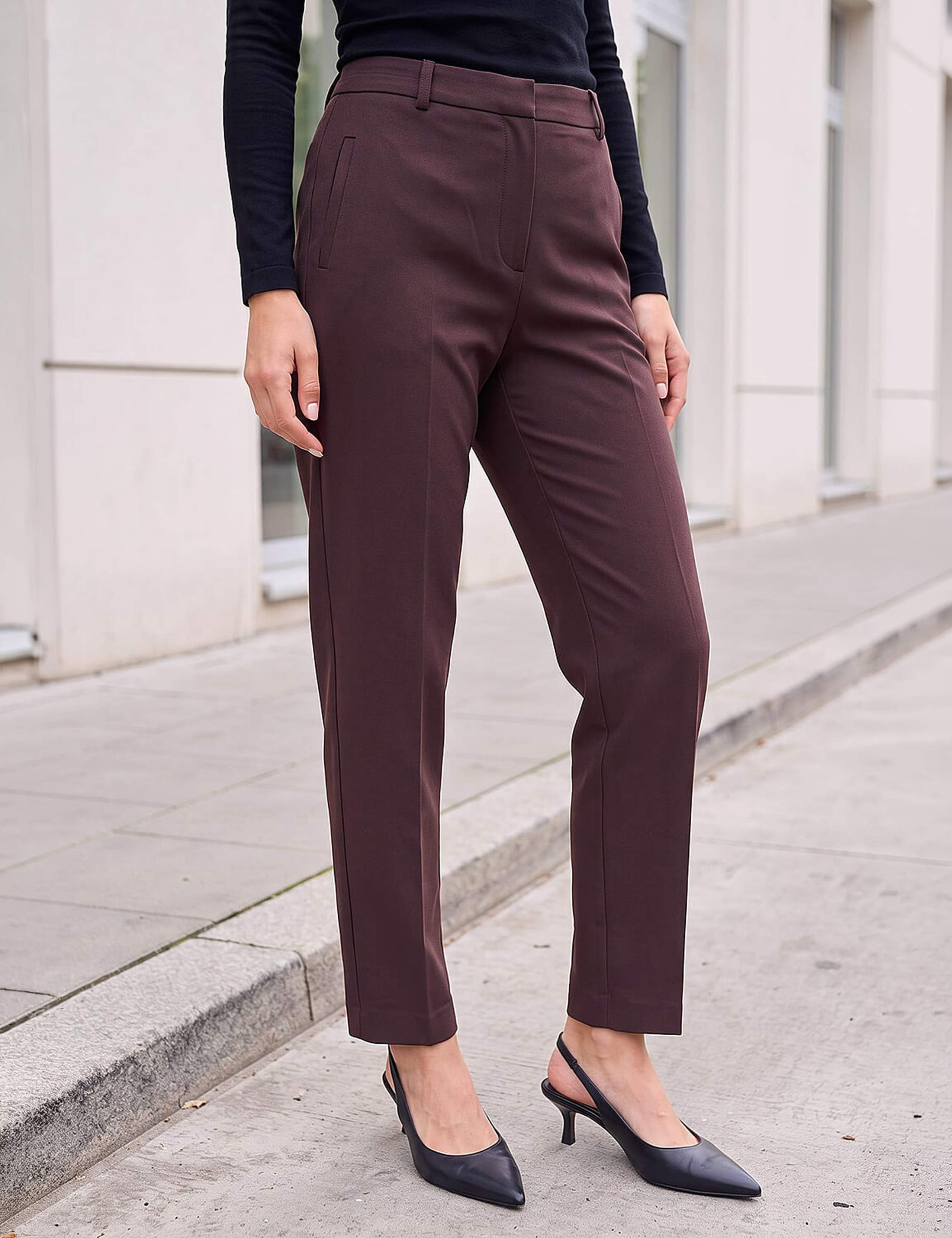 Straight Leg Ankle Grazer Trousers with Stretch