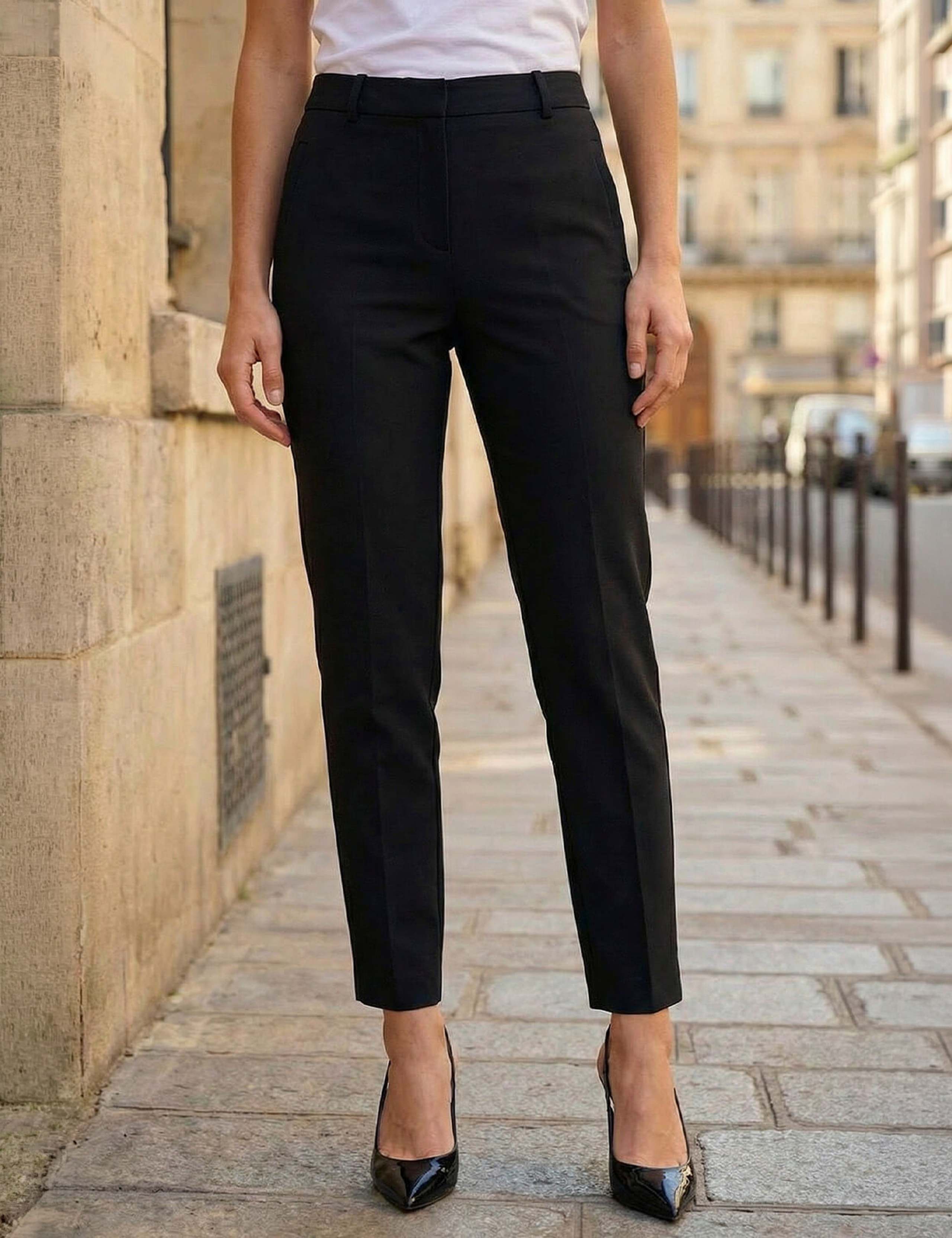 Straight Leg Ankle Grazer Trousers with Stretch